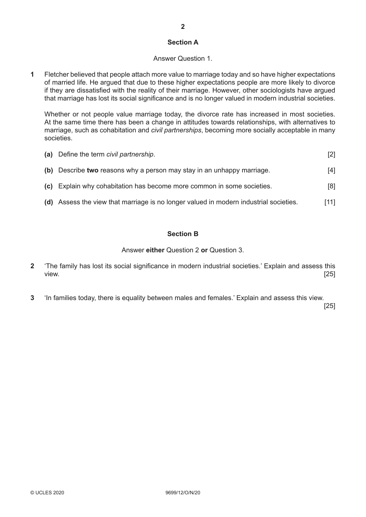 Cambridge A Level Sociology 9699 2020 Oct/Nov Paper 1 · Variant 2 question paper, page 2 of 4