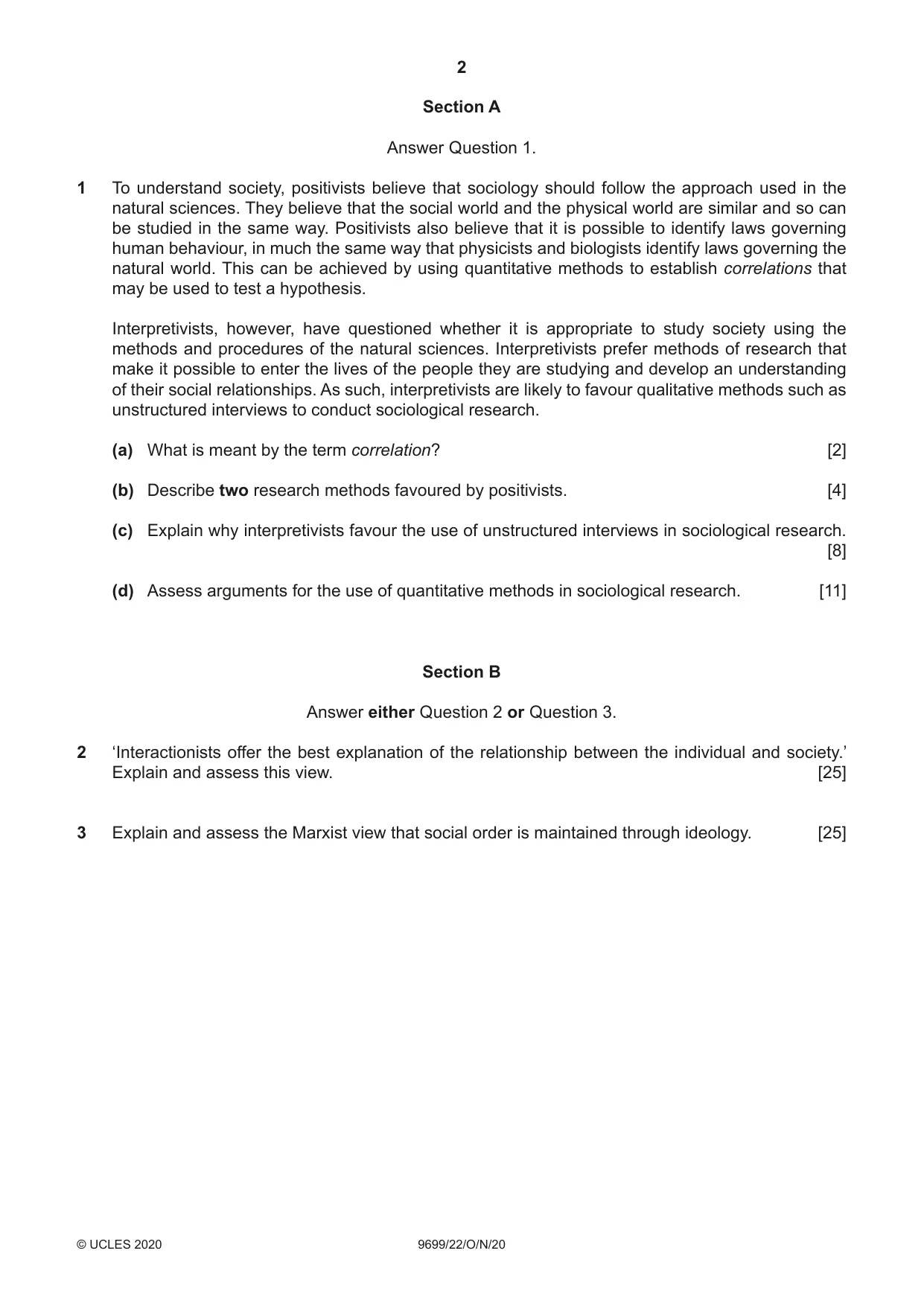 Cambridge A Level Sociology 9699 2020 Oct/Nov Paper 2 · Variant 2 question paper, page 2 of 4