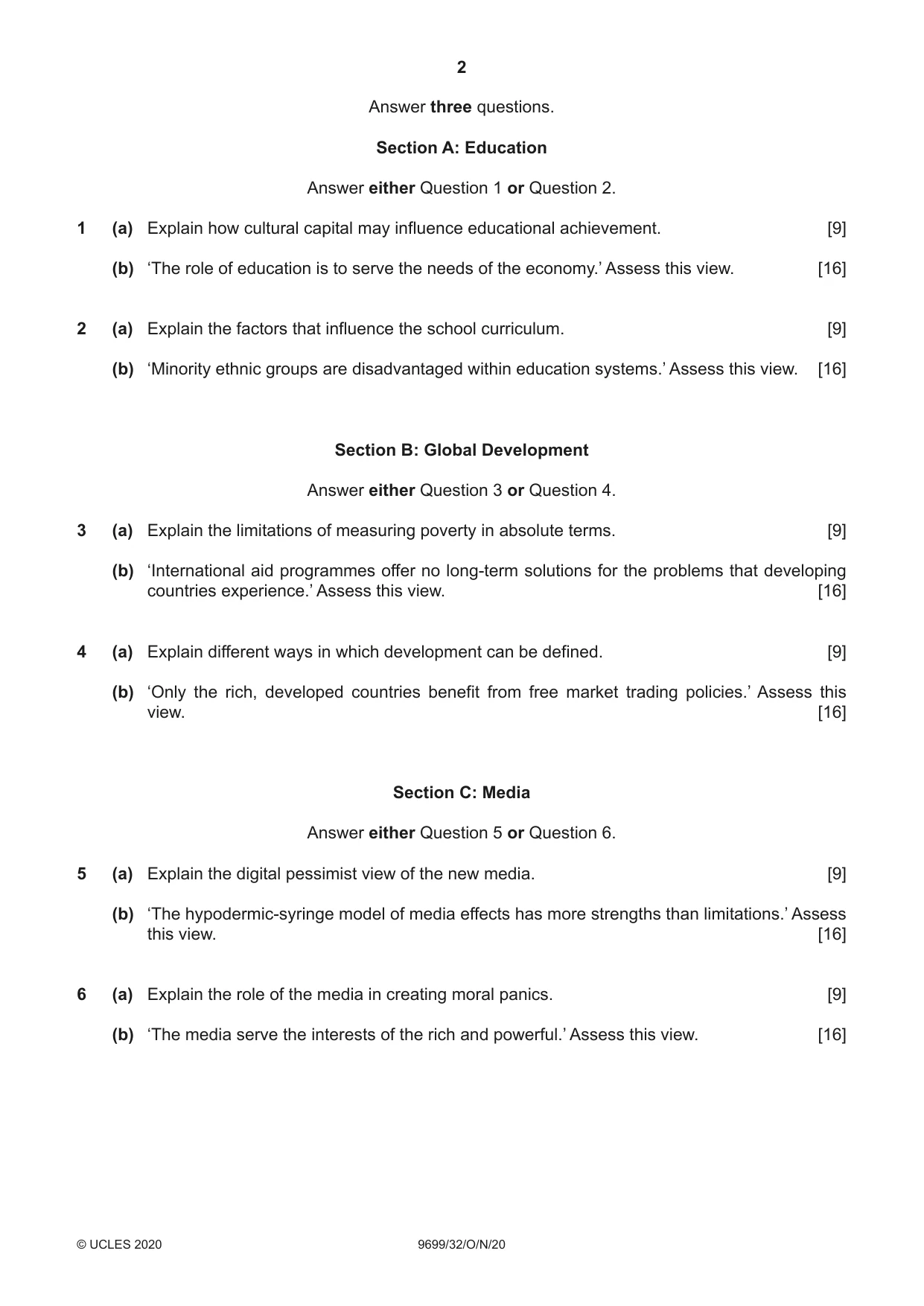 Cambridge A Level Sociology 9699 2020 Oct/Nov Paper 3 · Variant 2 question paper, page 2 of 4