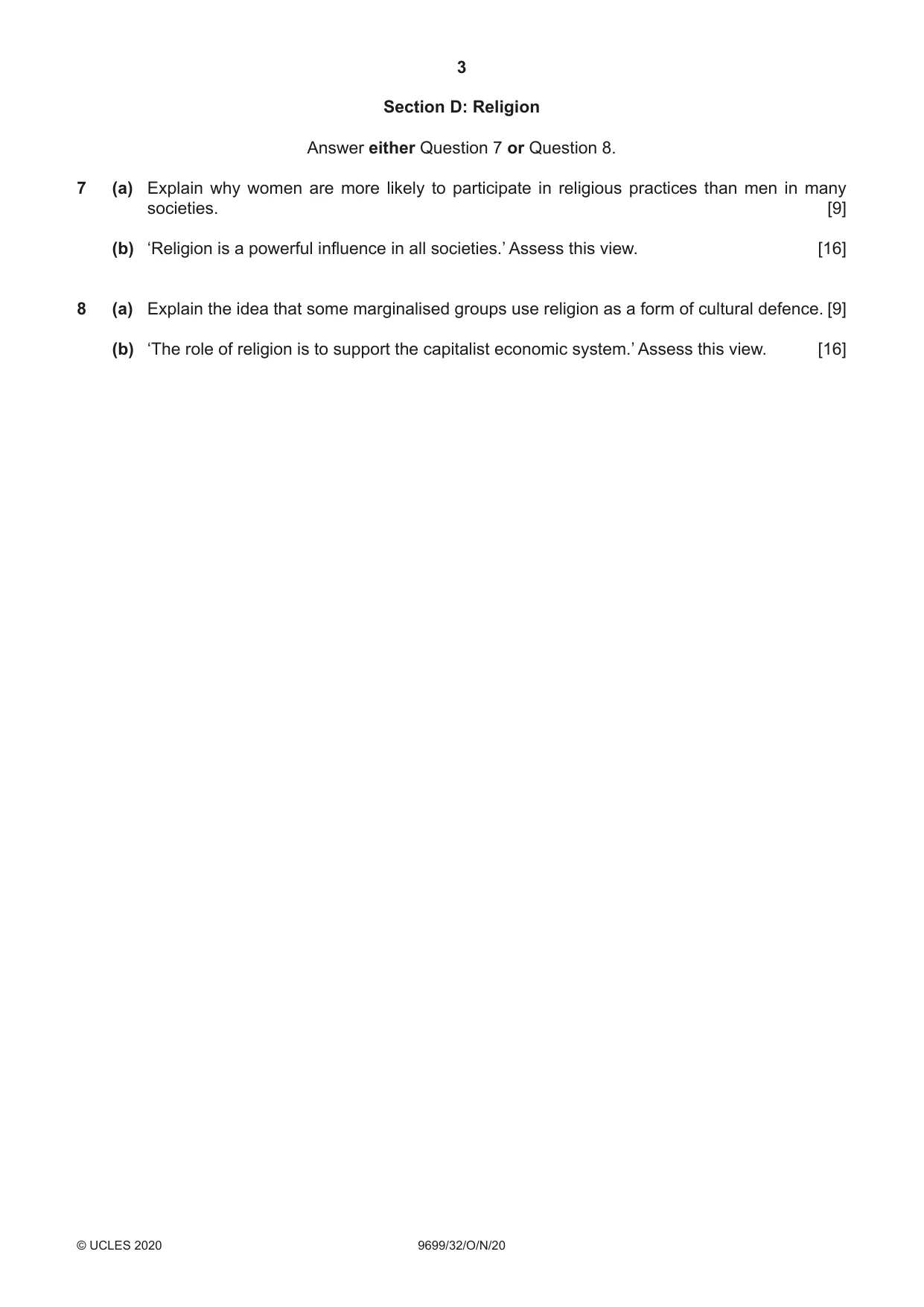 Cambridge A Level Sociology 9699 2020 Oct/Nov Paper 3 · Variant 2 question paper, page 3 of 4