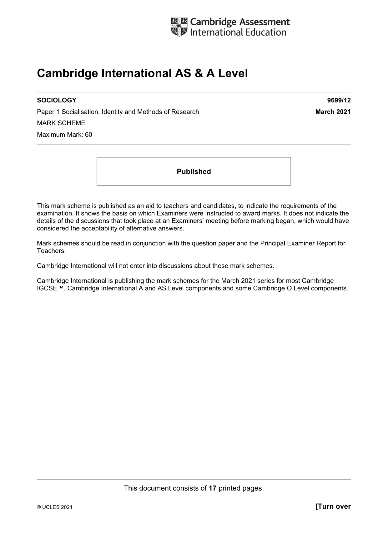 Mark scheme, page 1 of 17