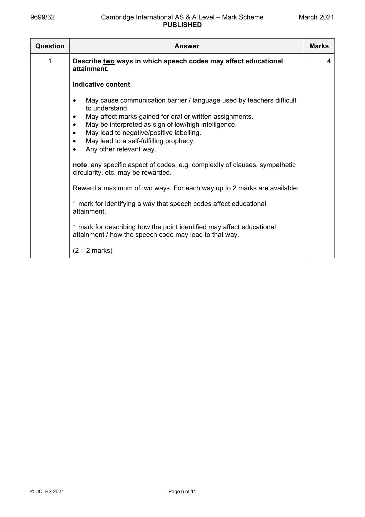 Mark scheme, page 6 of 11