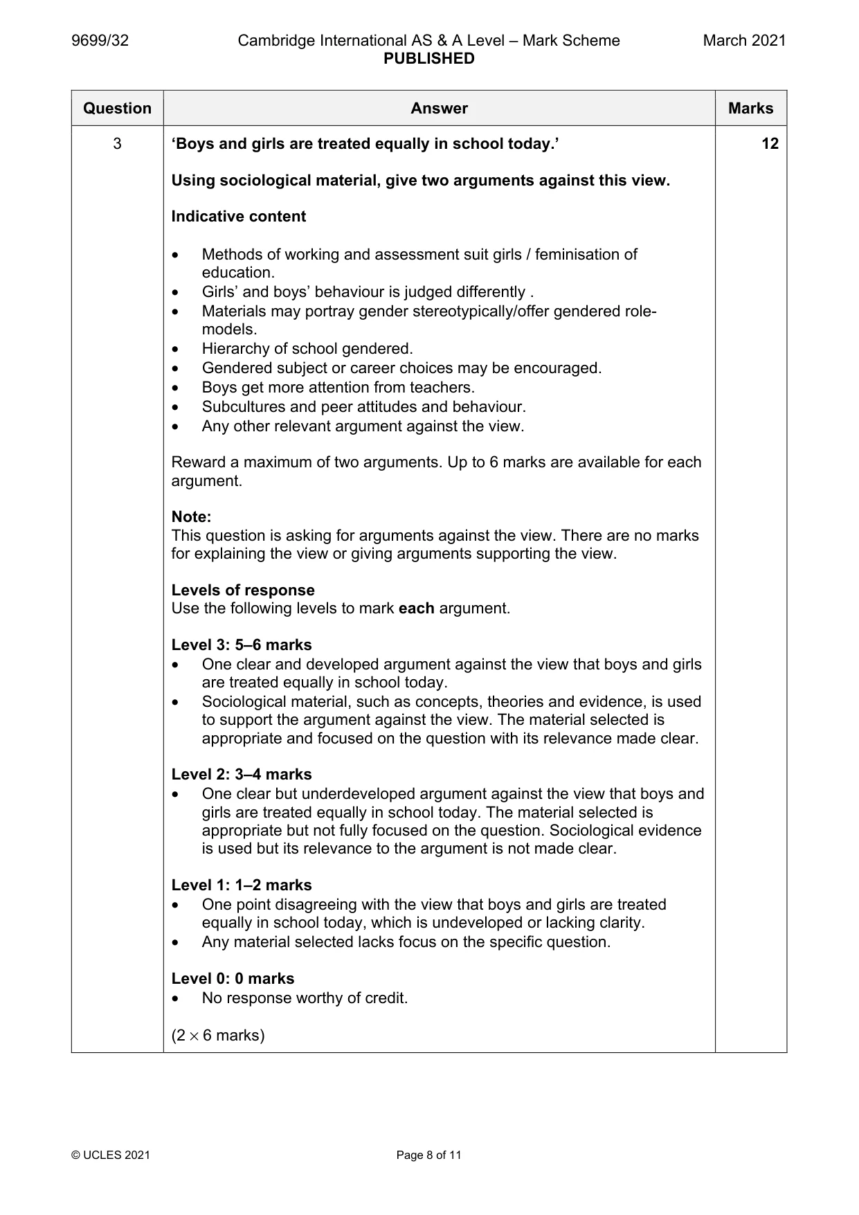 Mark scheme, page 8 of 11