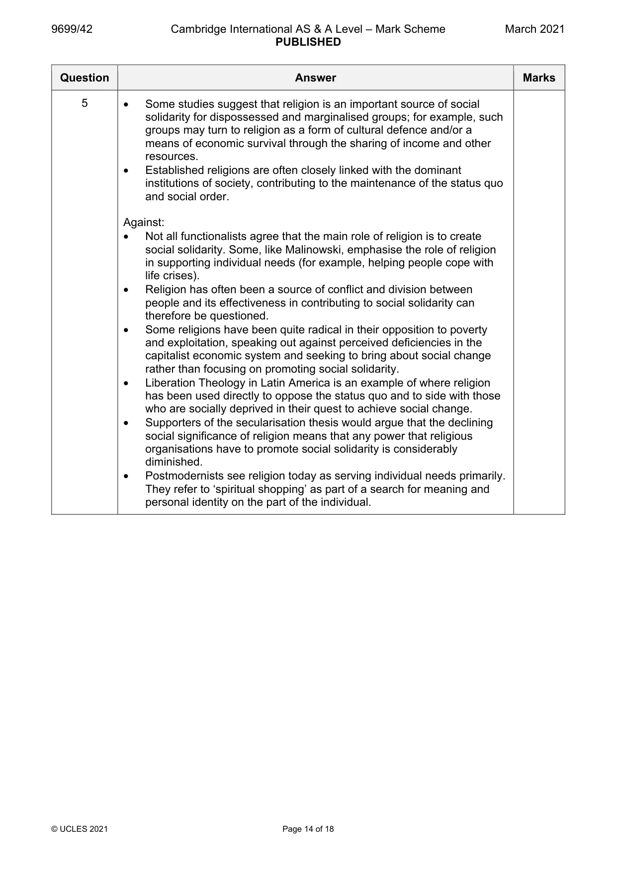Mark scheme, page 14 of 18