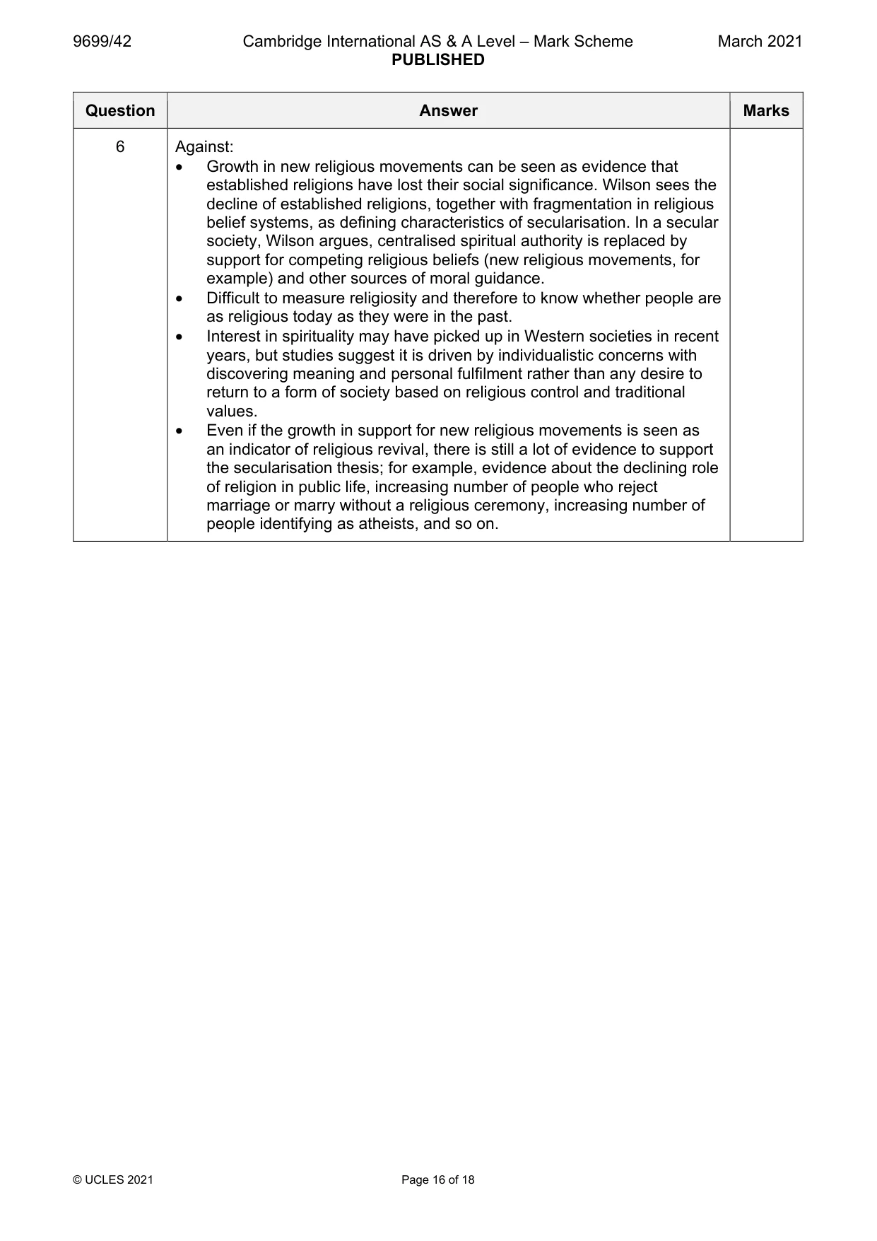 Mark scheme, page 16 of 18
