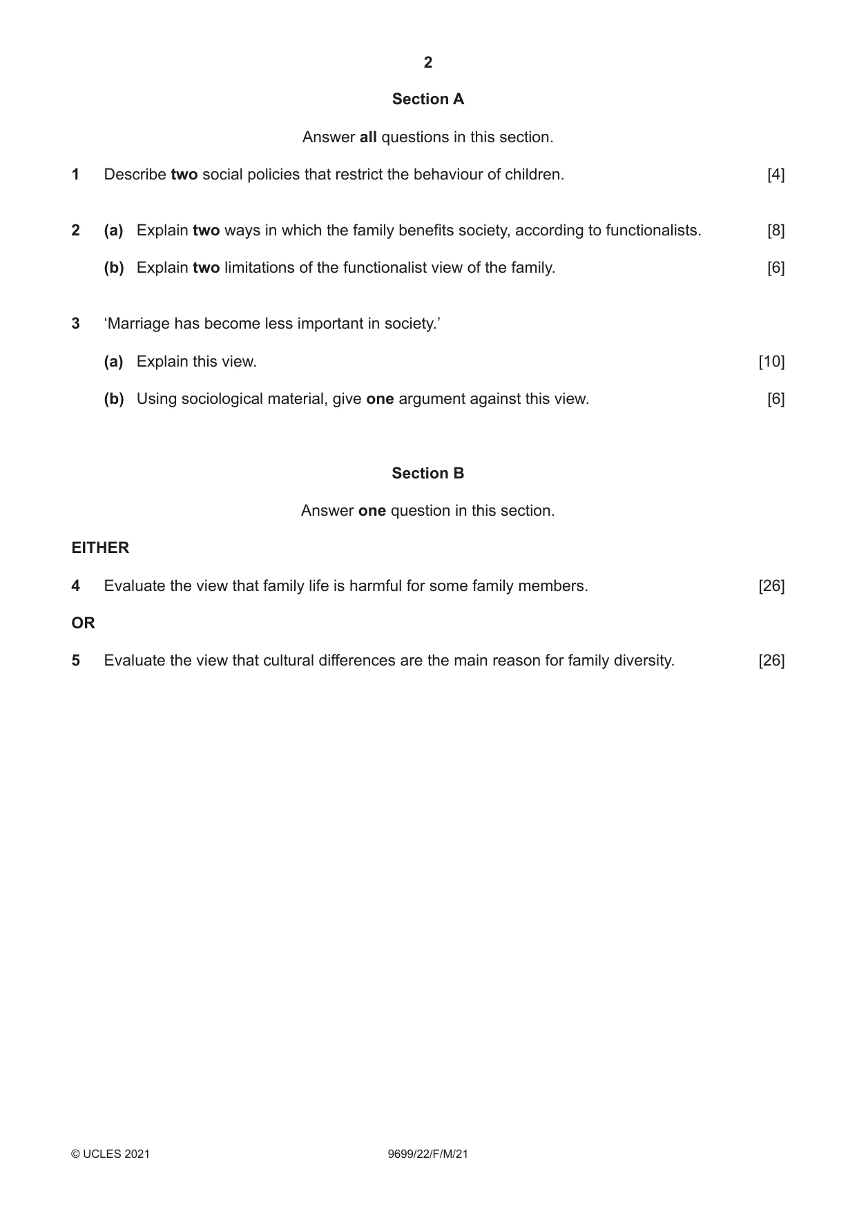 Cambridge A Level Sociology 9699 2021 Feb/March Paper 2 · Variant 2 question paper, page 2 of 4