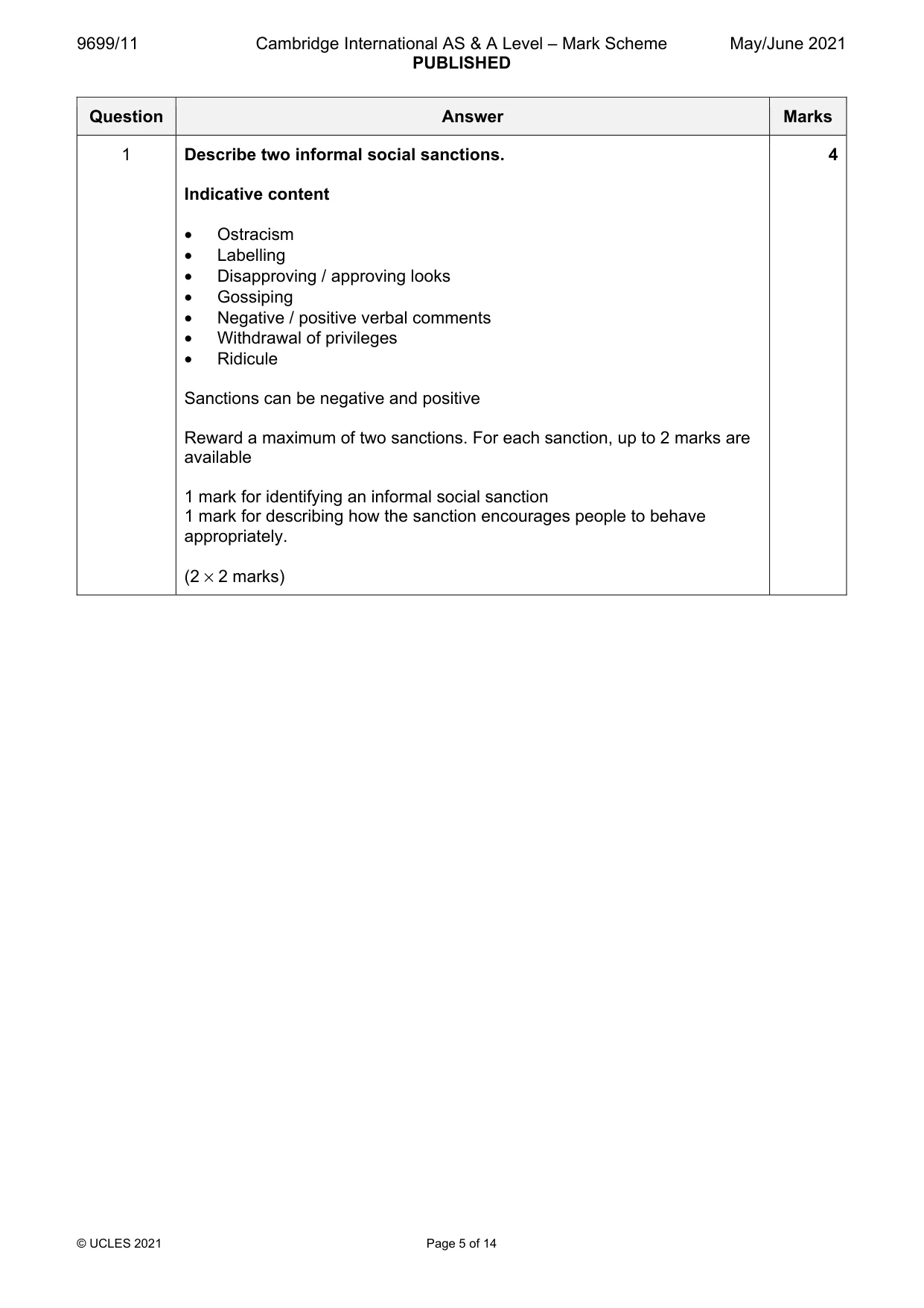 Mark scheme, page 5 of 14