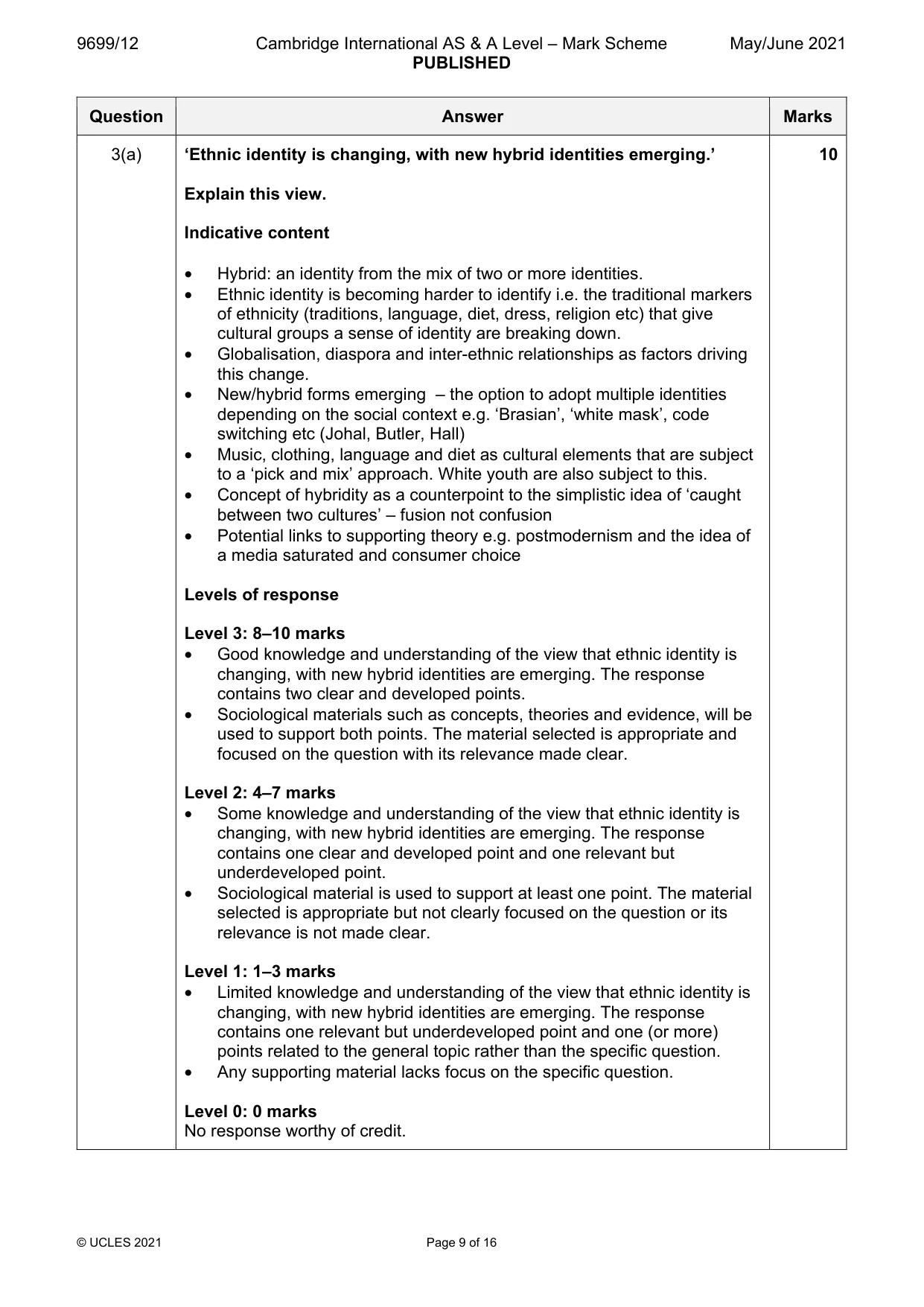 Mark scheme, page 9 of 16