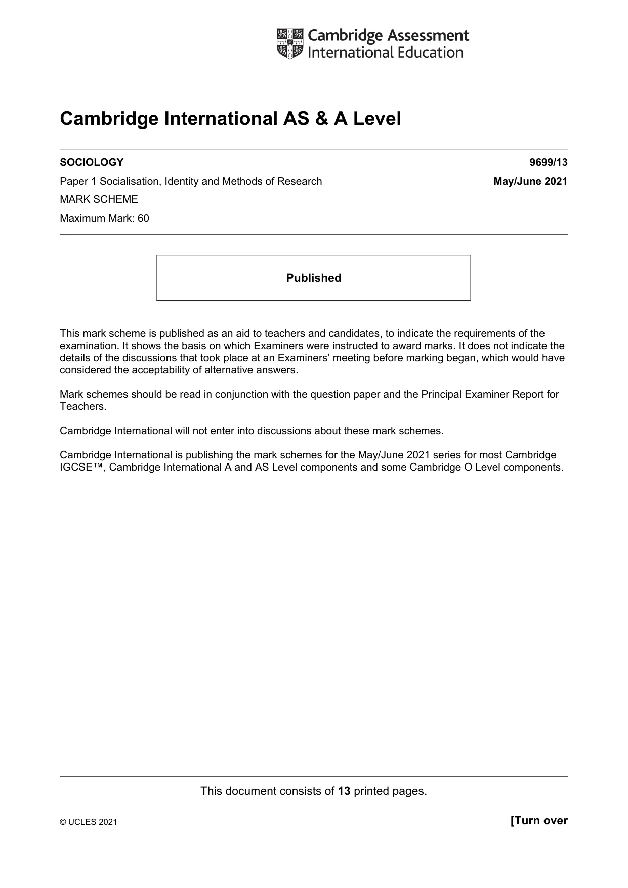 Mark scheme, page 1 of 13