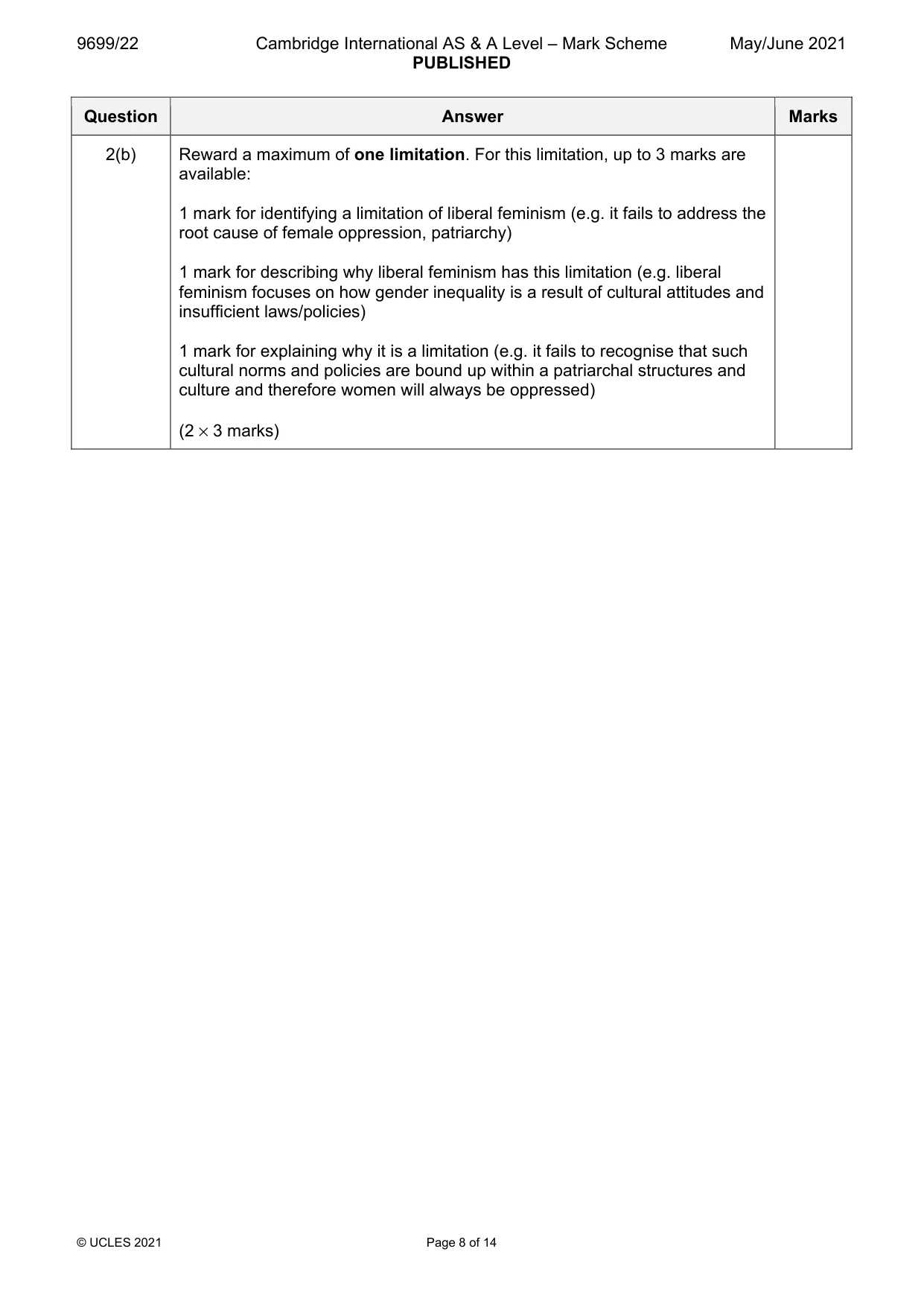 Mark scheme, page 8 of 14