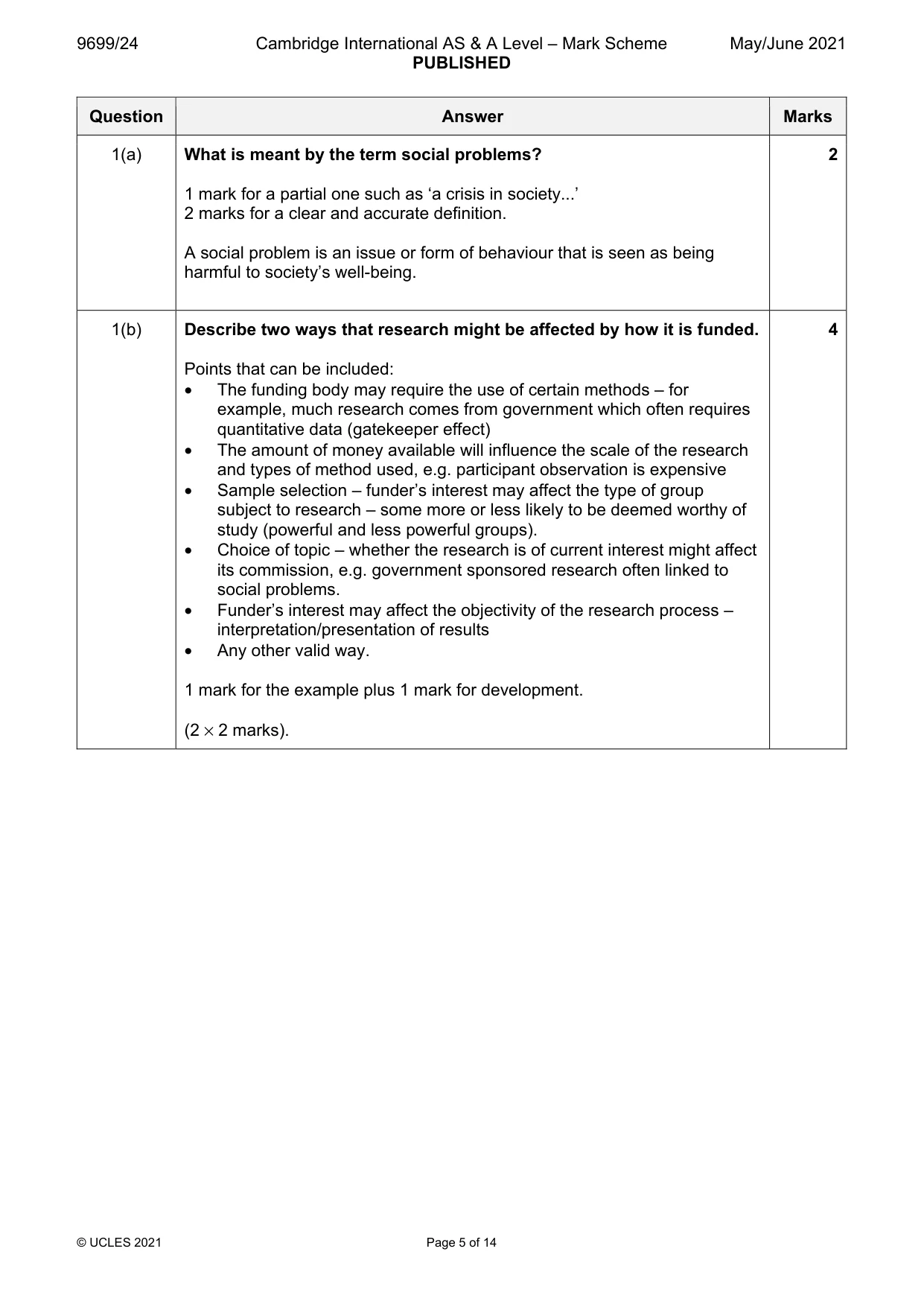 Mark scheme, page 5 of 14