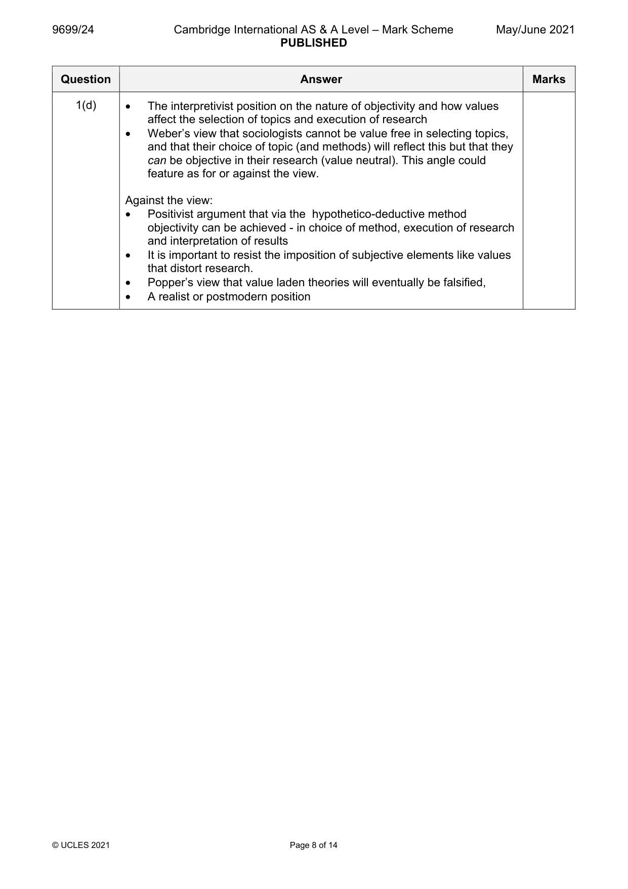 Mark scheme, page 8 of 14