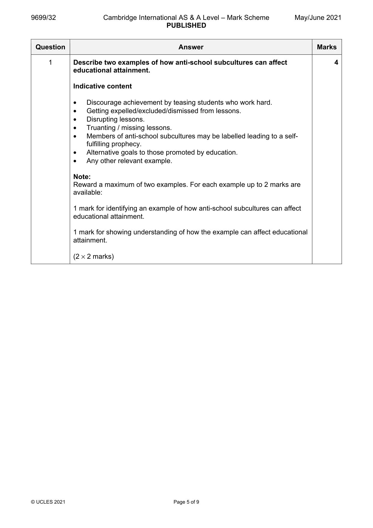Mark scheme, page 5 of 9