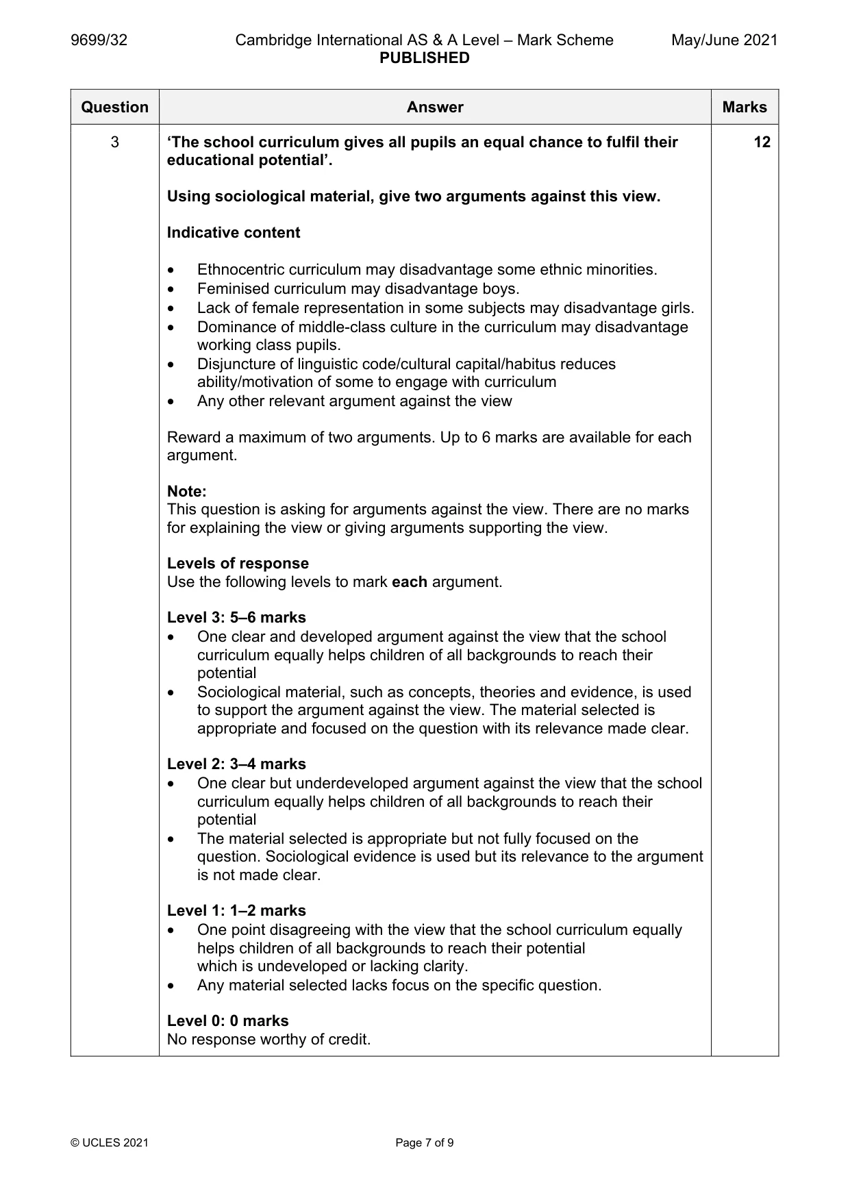 Mark scheme, page 7 of 9