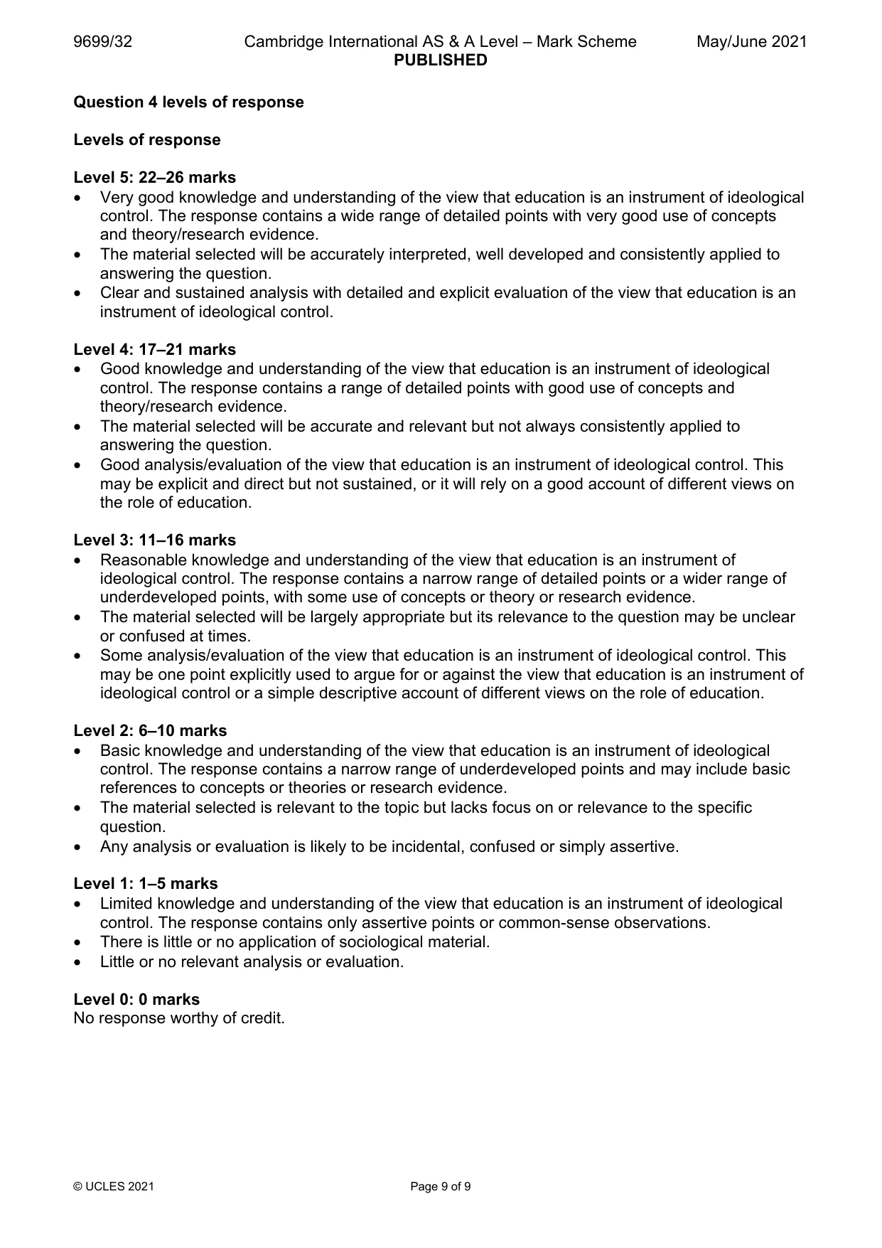 Mark scheme, page 9 of 9