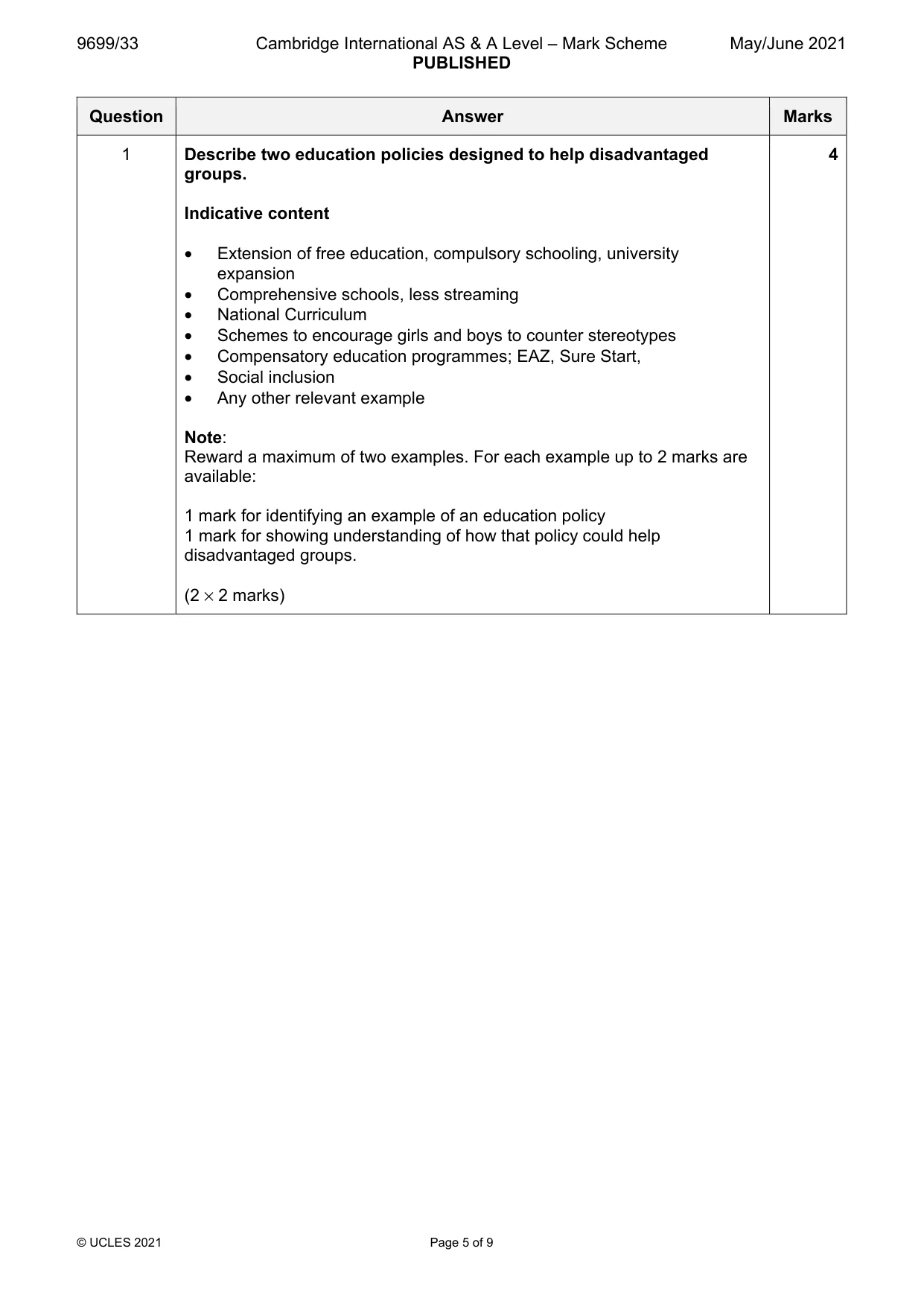 Mark scheme, page 5 of 9