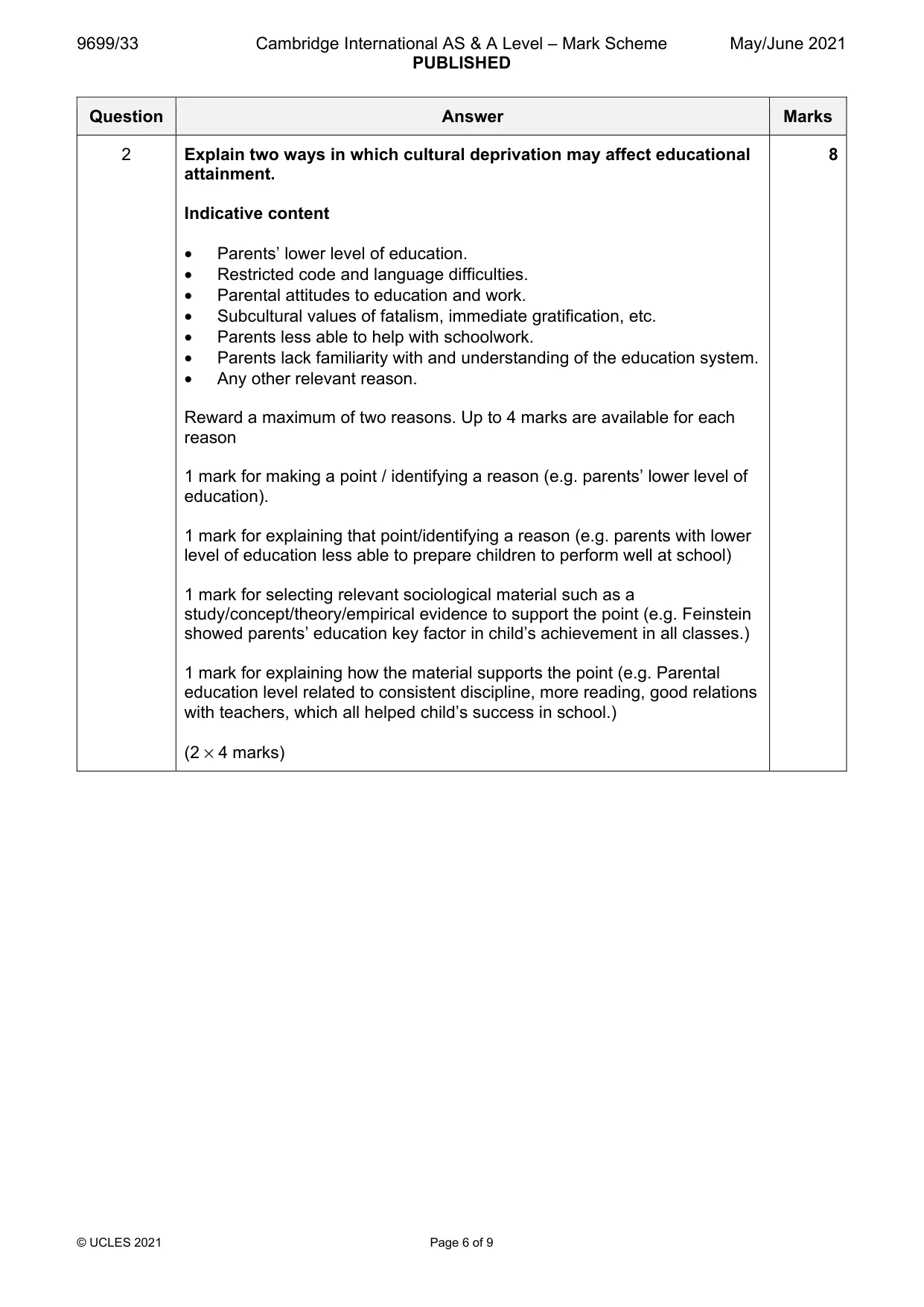 Mark scheme, page 6 of 9