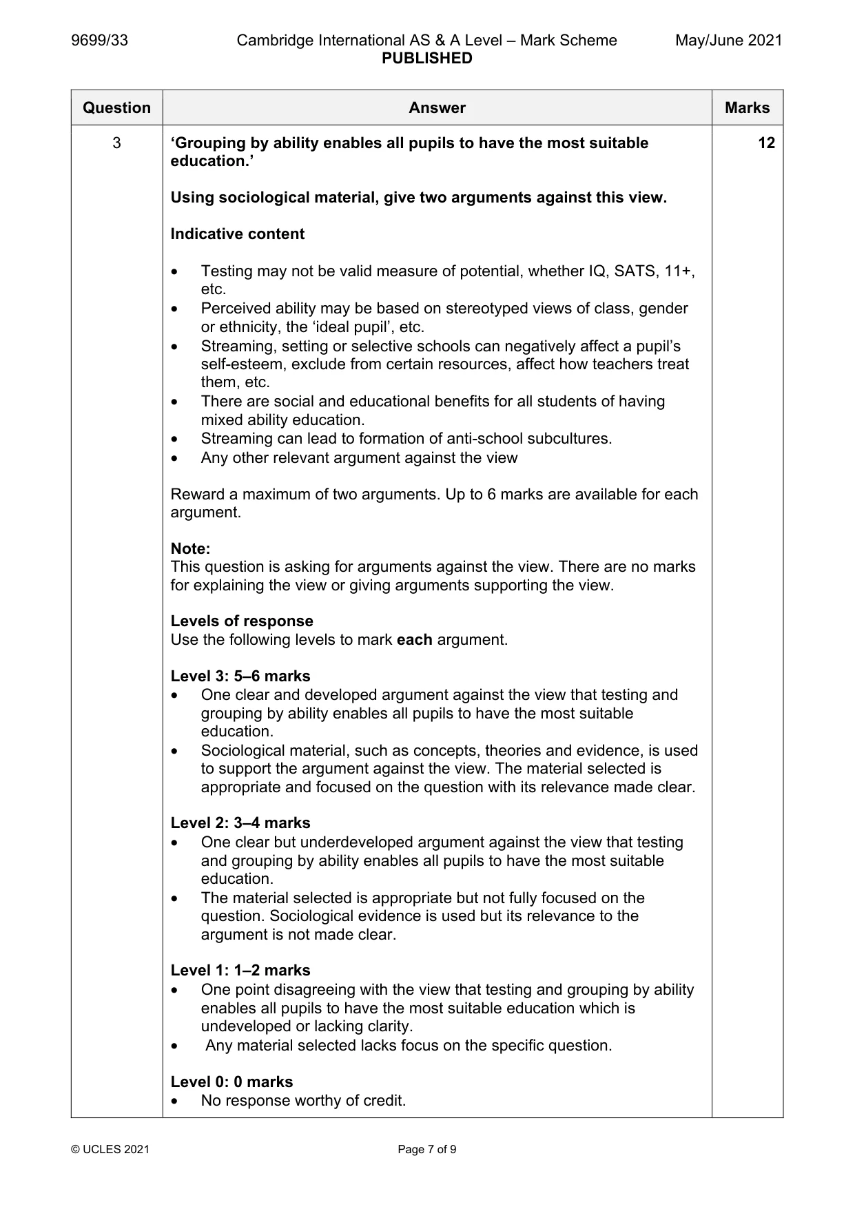 Mark scheme, page 7 of 9