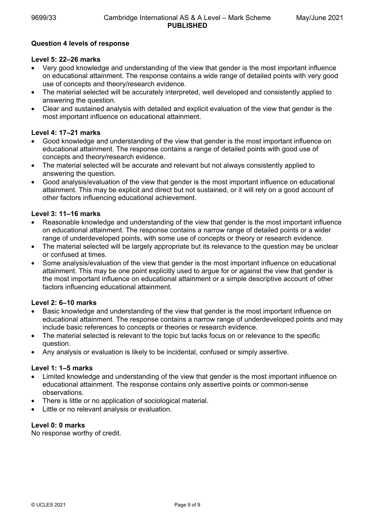 Mark scheme, page 9 of 9