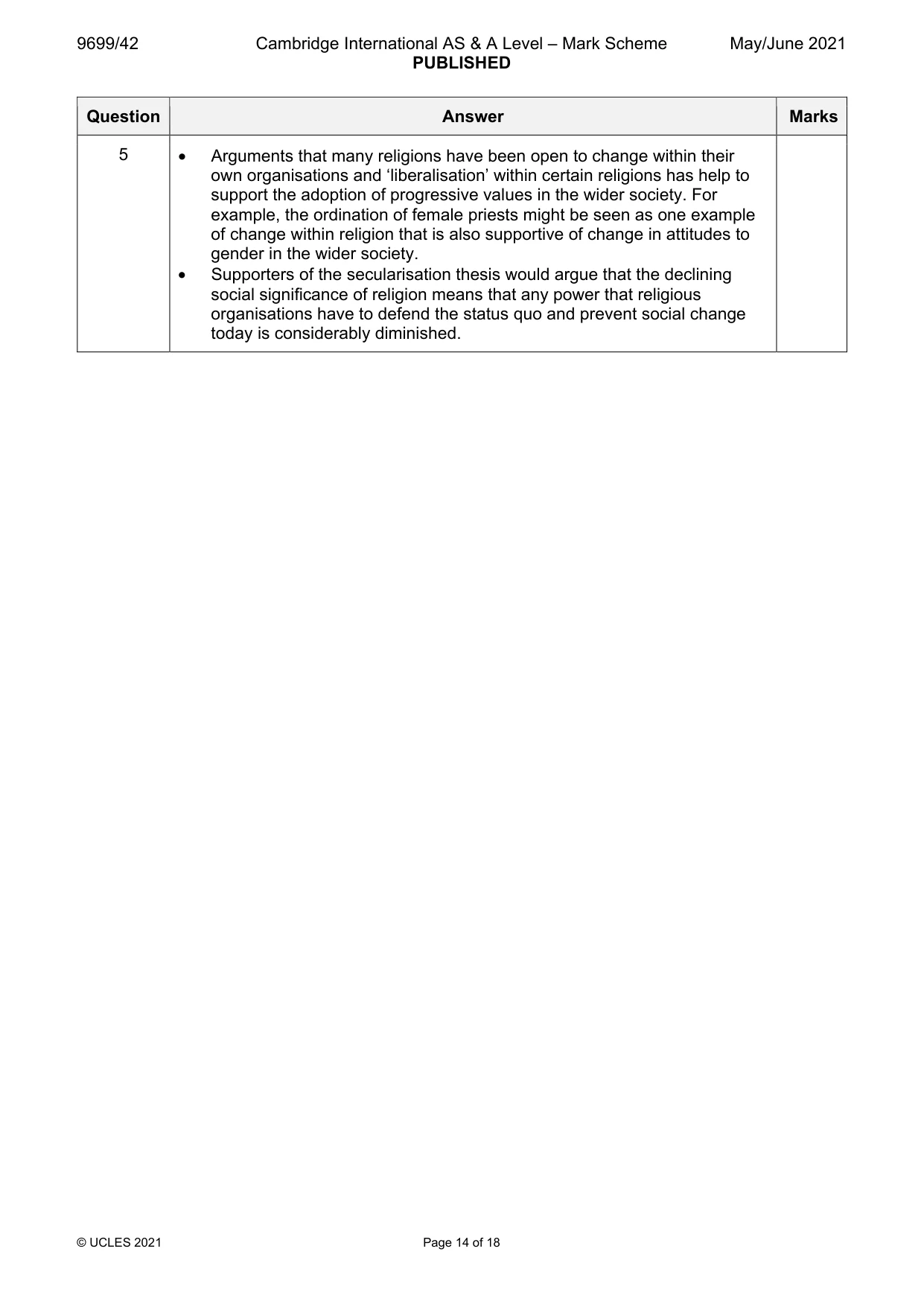 Mark scheme, page 14 of 18
