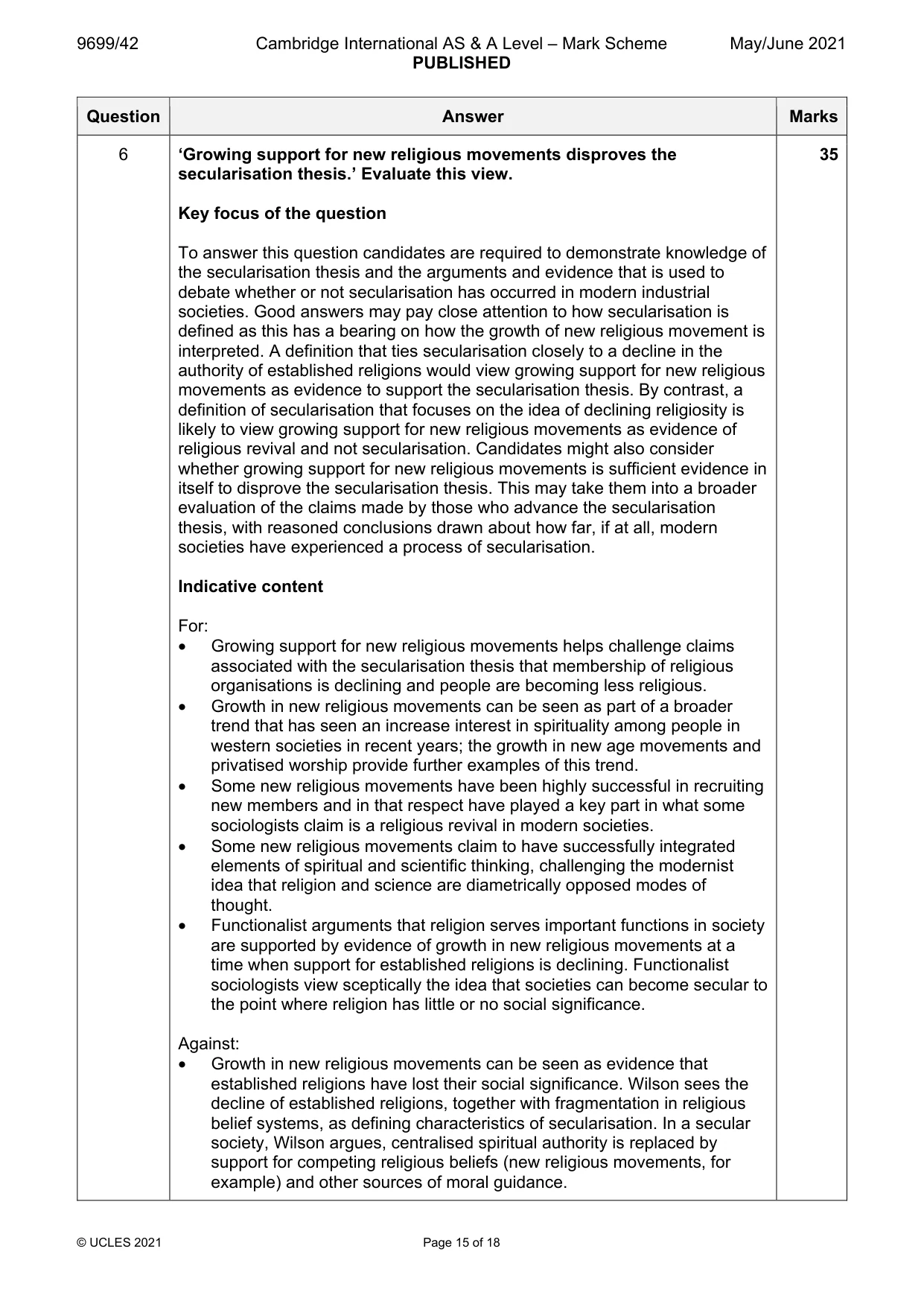 Mark scheme, page 15 of 18