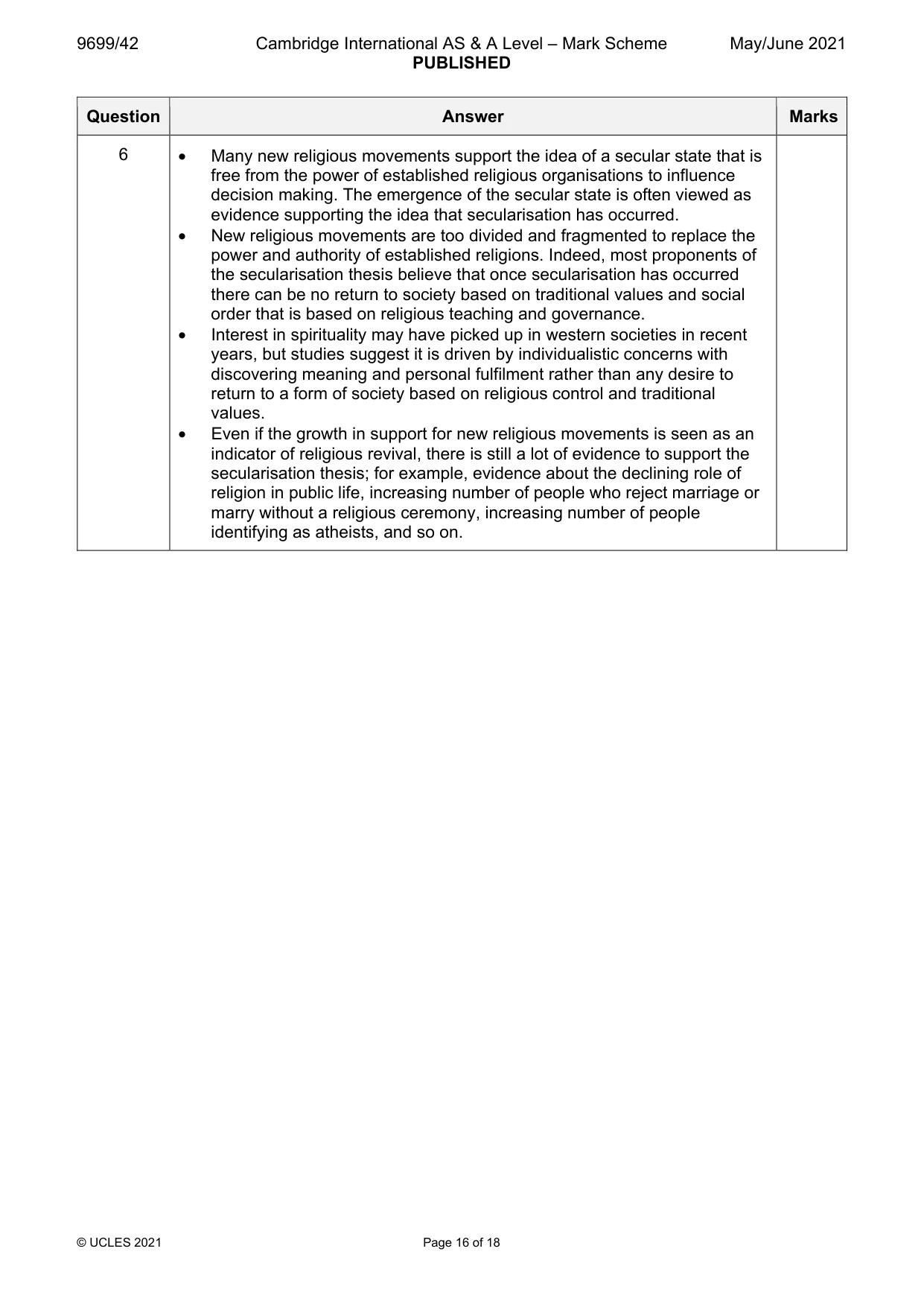 Mark scheme, page 16 of 18