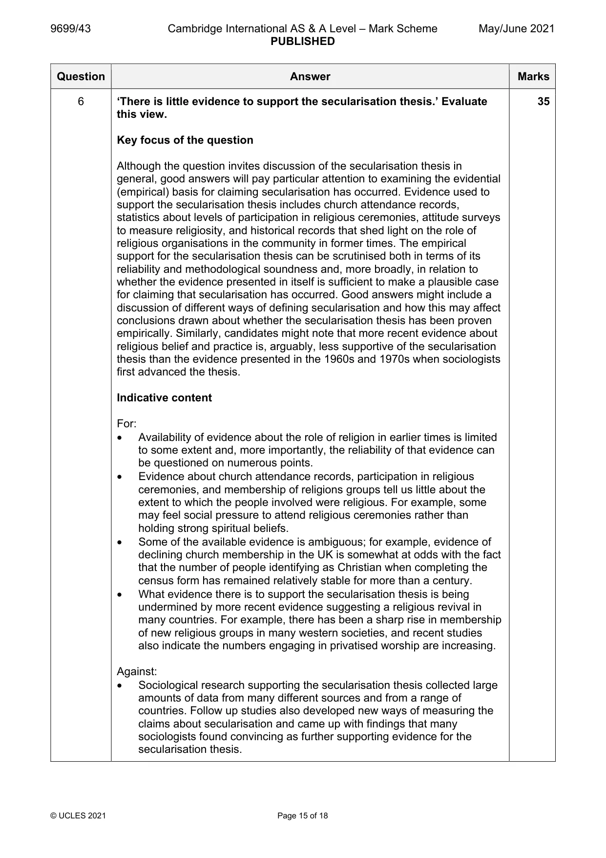 Mark scheme, page 15 of 18