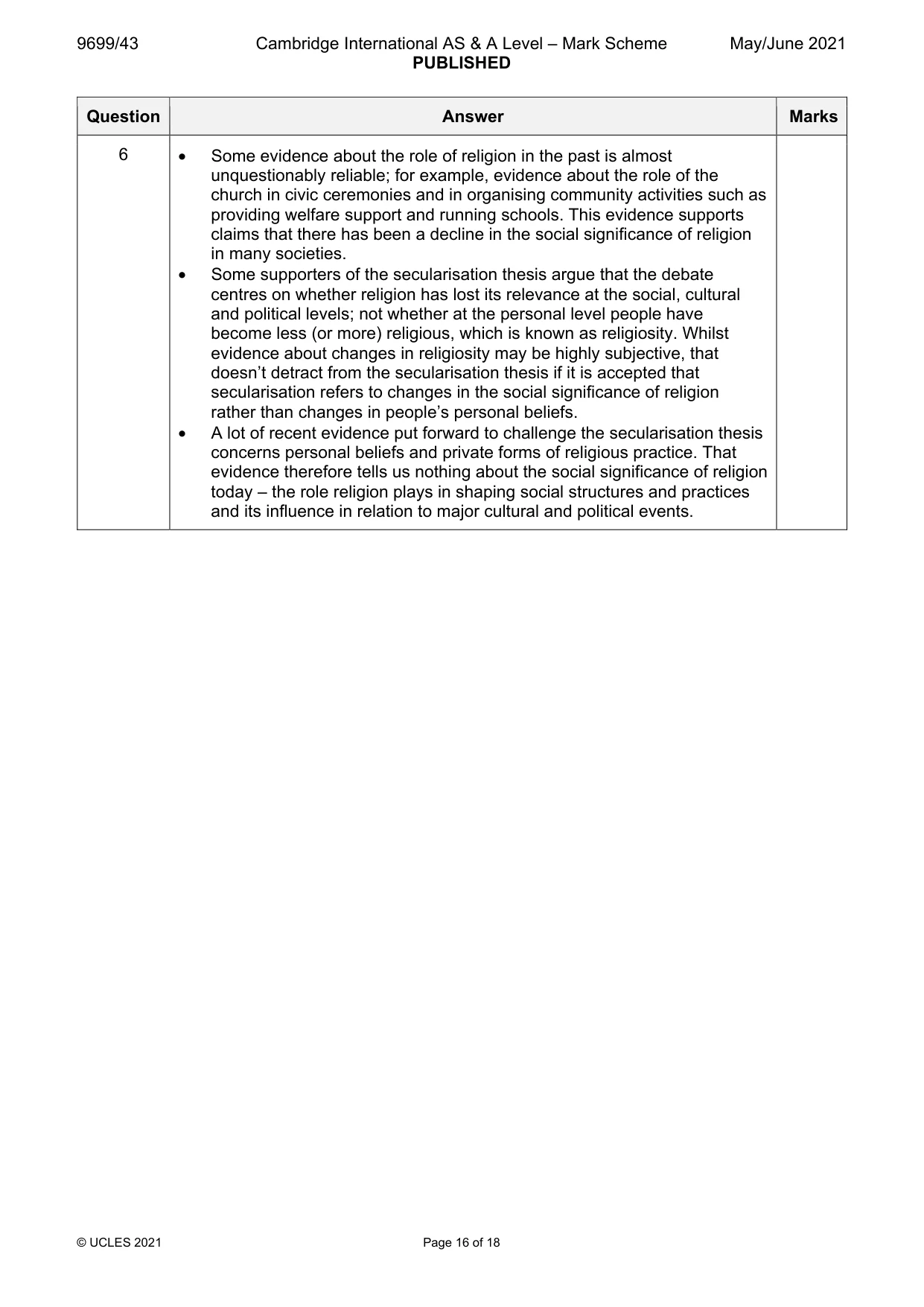 Mark scheme, page 16 of 18