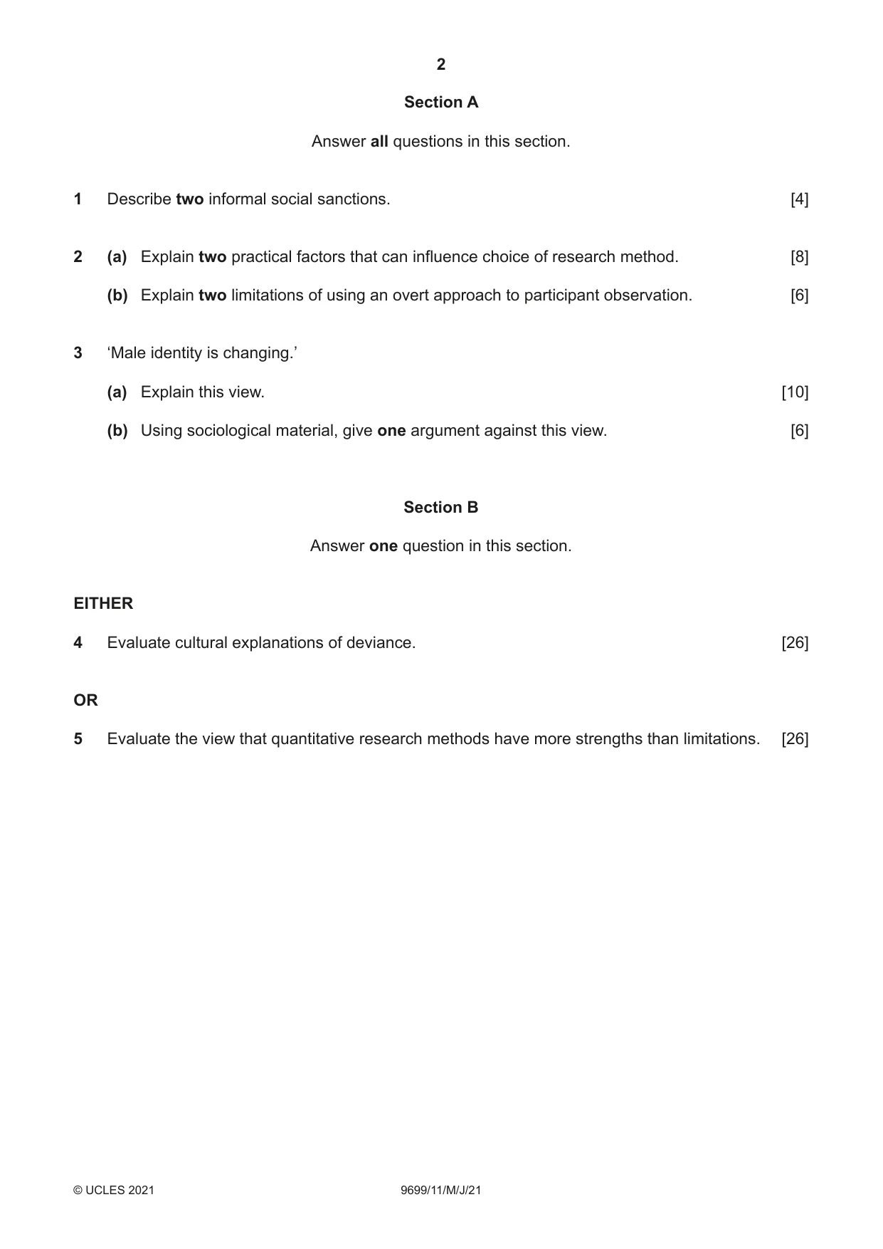 Cambridge A Level Sociology 9699 2021 May/June Paper 1 · Variant 1 question paper, page 2 of 4