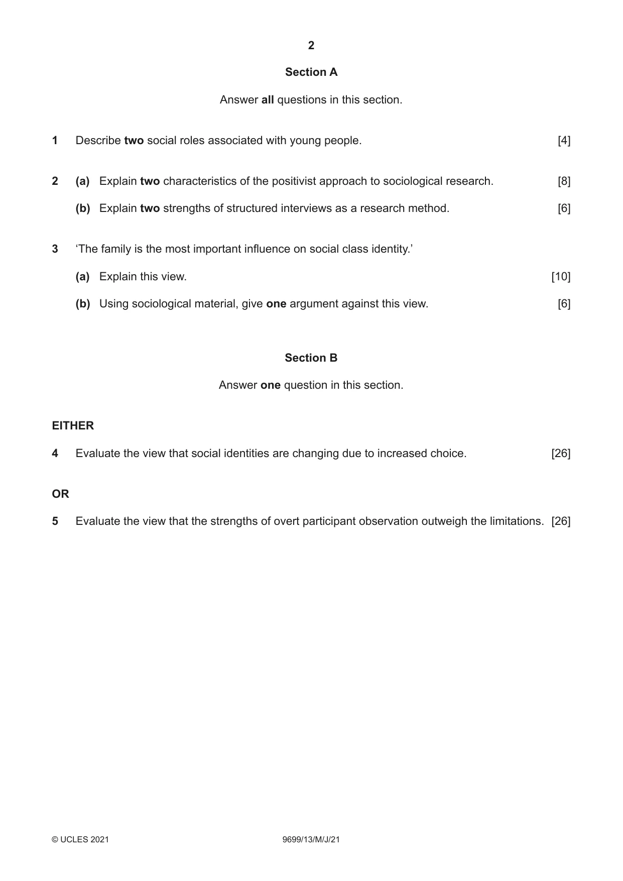 Cambridge A Level Sociology 9699 2021 May/June Paper 1 · Variant 3 question paper, page 2 of 4
