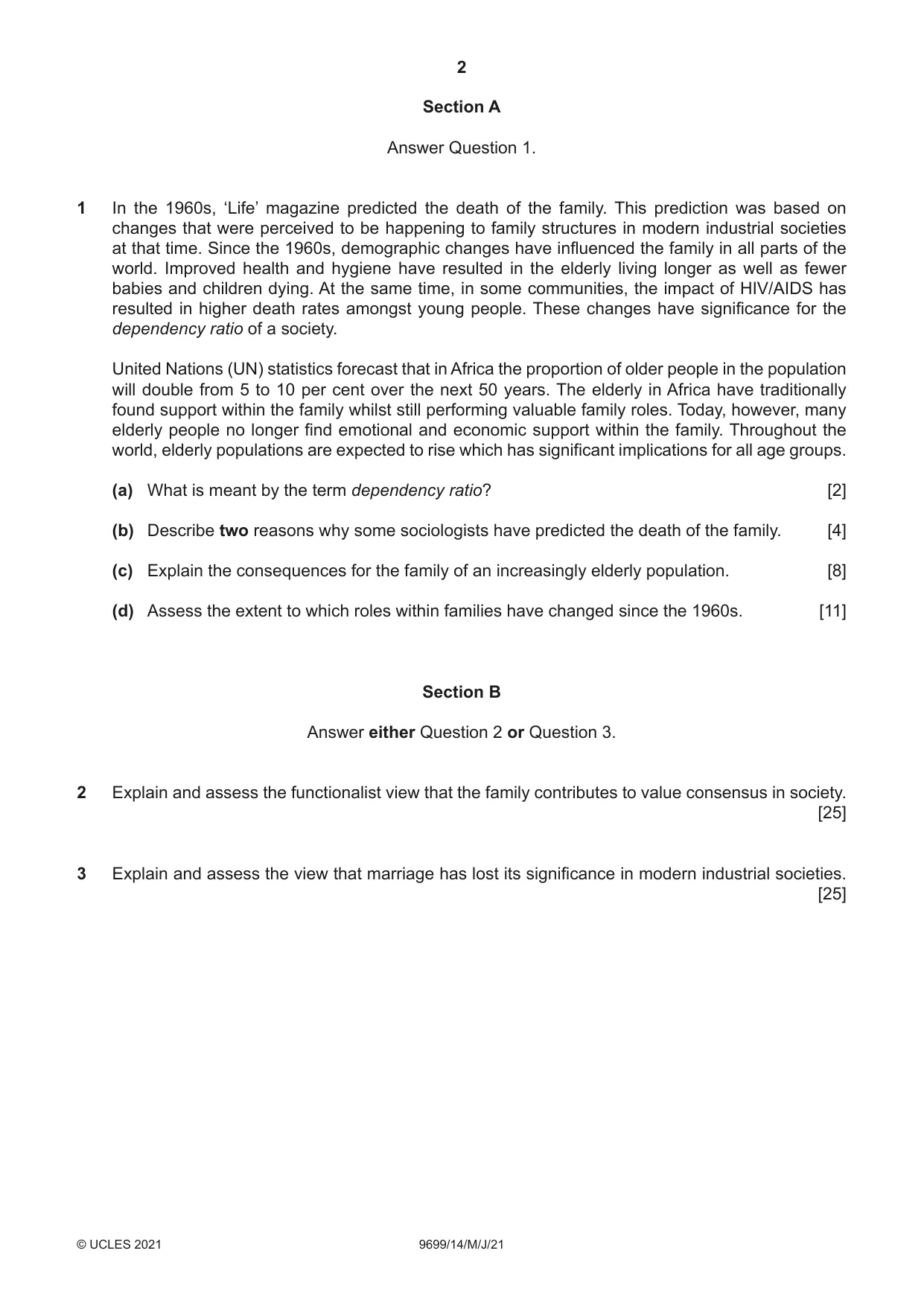 Cambridge A Level Sociology 9699 2021 May/June Paper 1 · Variant 4 question paper, page 2 of 4