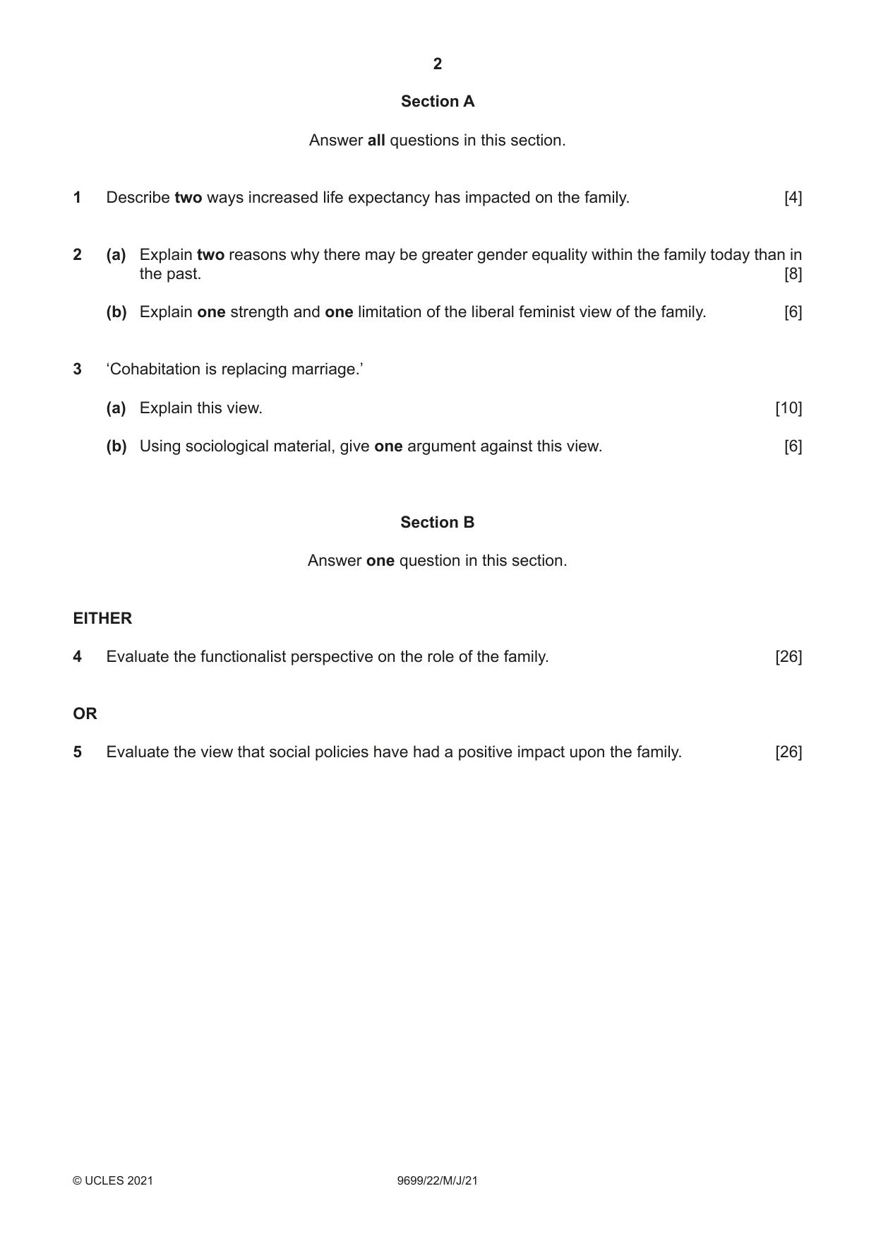 Cambridge A Level Sociology 9699 2021 May/June Paper 2 · Variant 2 question paper, page 2 of 4