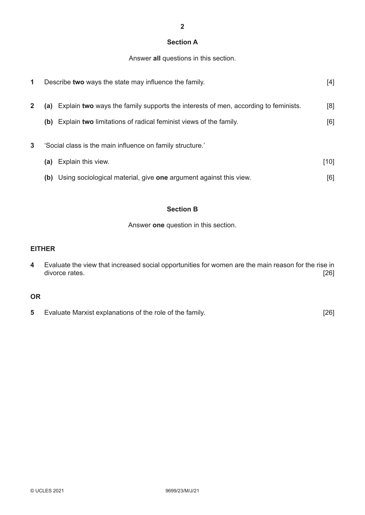 Cambridge A Level Sociology 9699 2021 May/June Paper 2 · Variant 3 question paper, page 2 of 4
