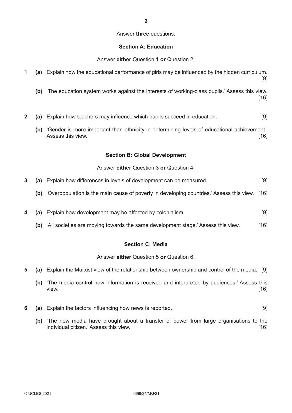 Cambridge A Level Sociology 9699 2021 May/June Paper 3 · Variant 4 question paper, page 2 of 4