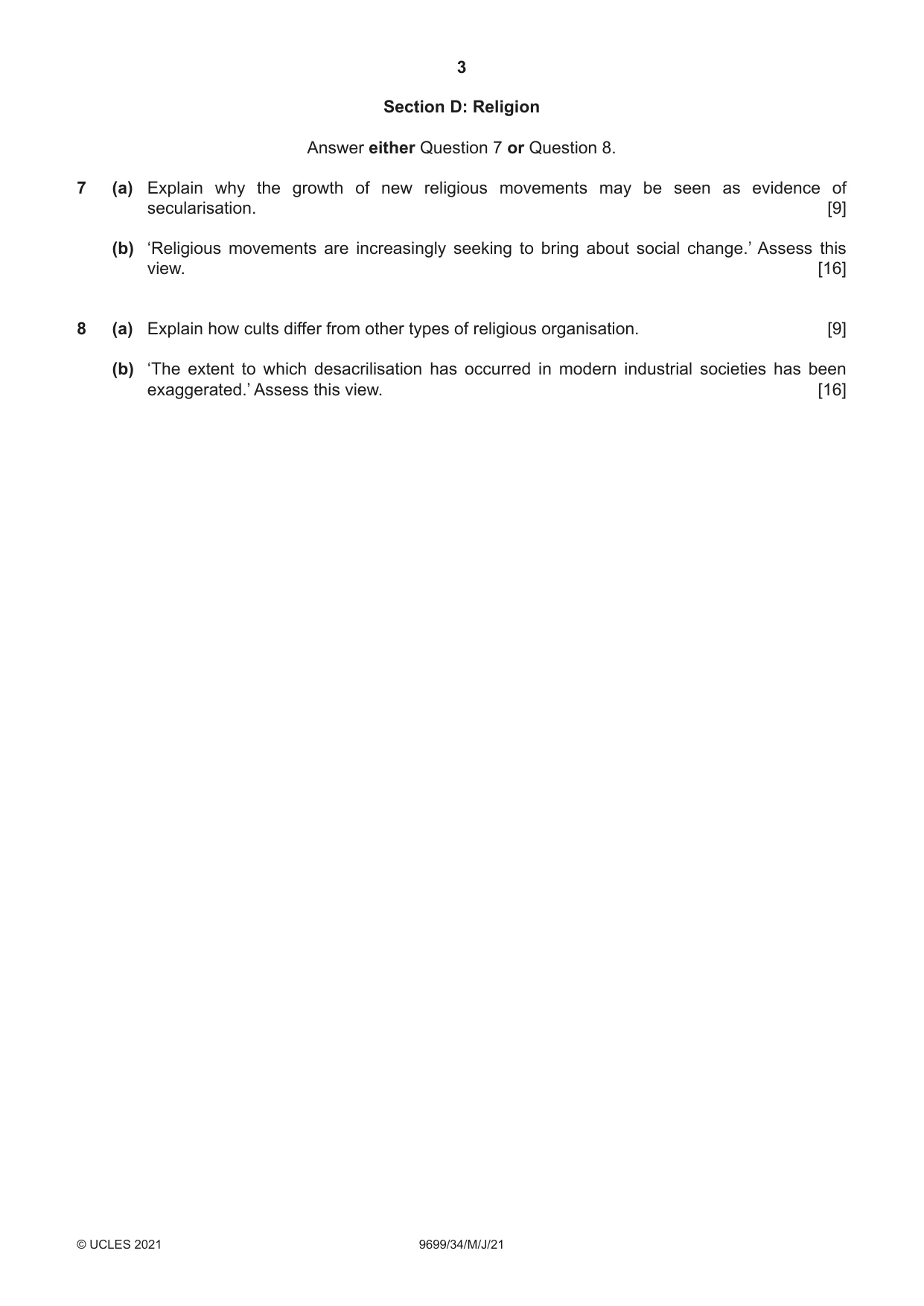 Cambridge A Level Sociology 9699 2021 May/June Paper 3 · Variant 4 question paper, page 3 of 4