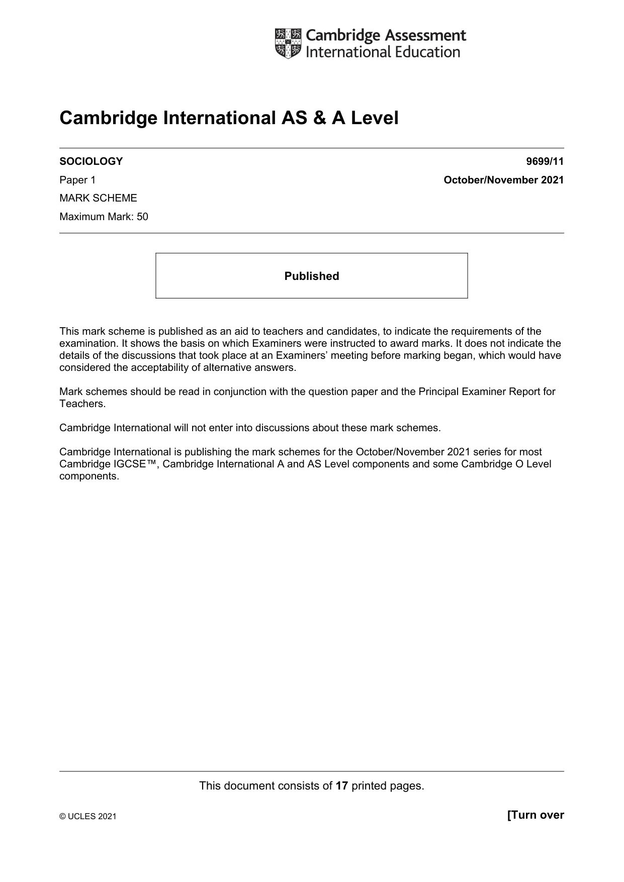 Mark scheme, page 1 of 17