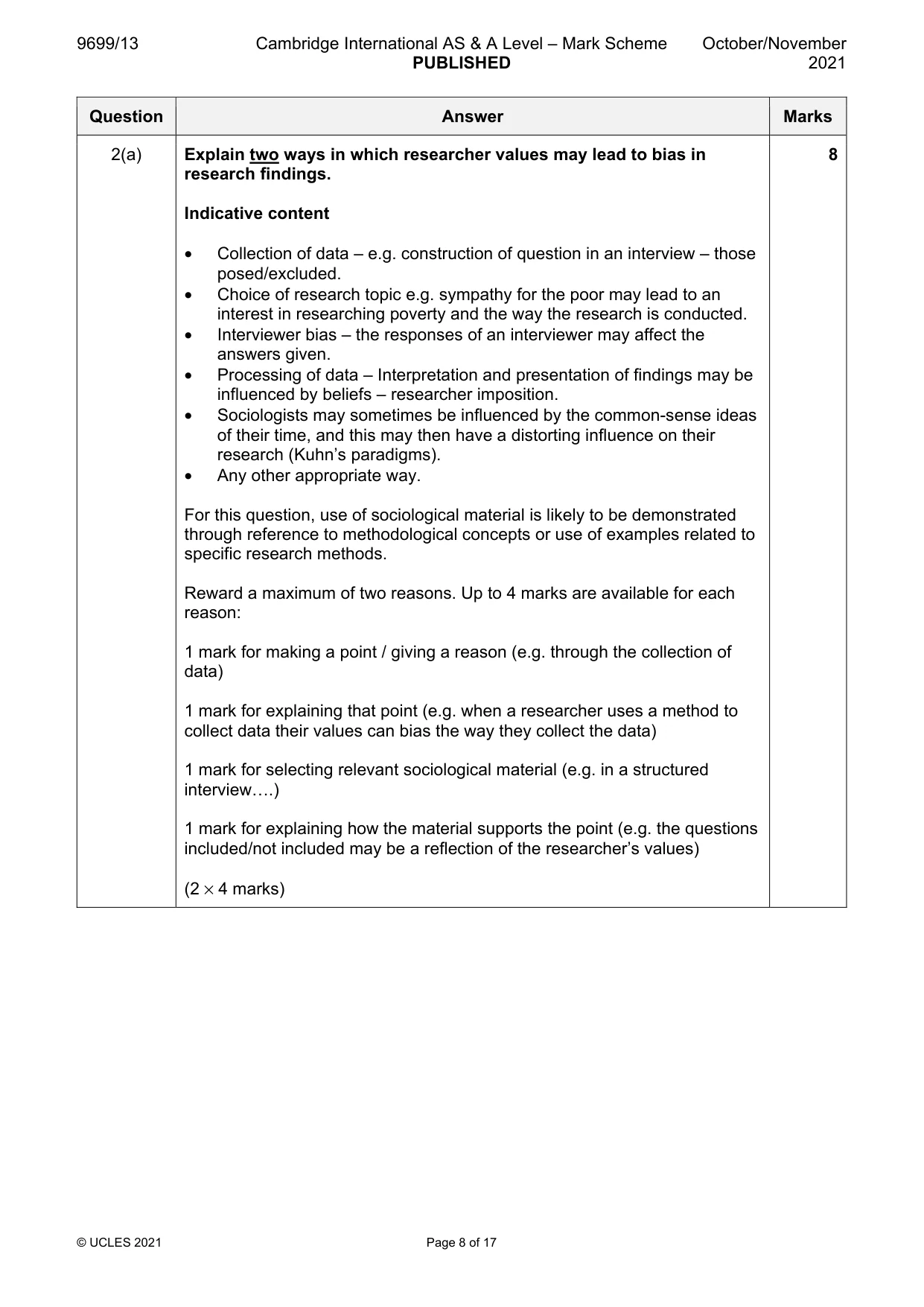 Mark scheme, page 8 of 17