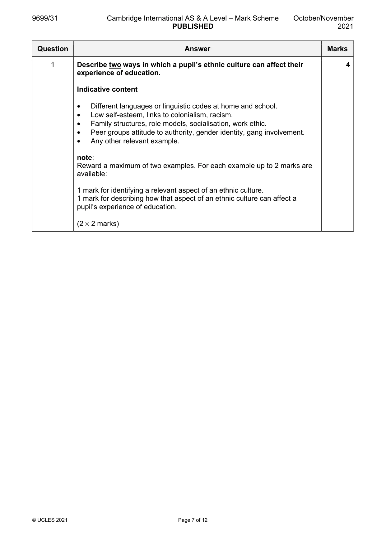Mark scheme, page 7 of 12