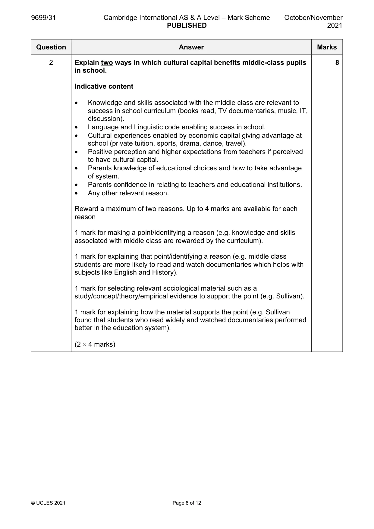 Mark scheme, page 8 of 12