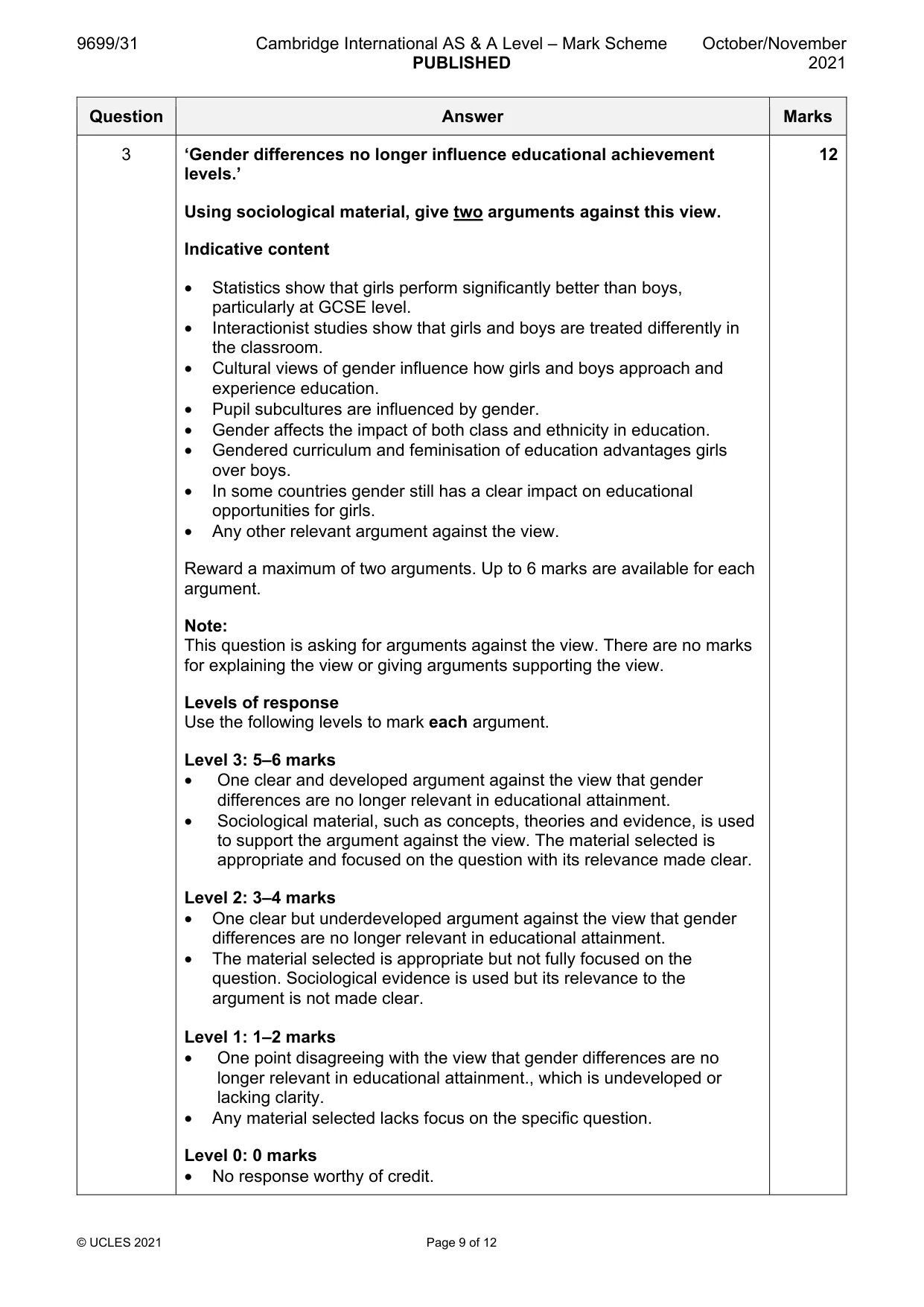 Mark scheme, page 9 of 12