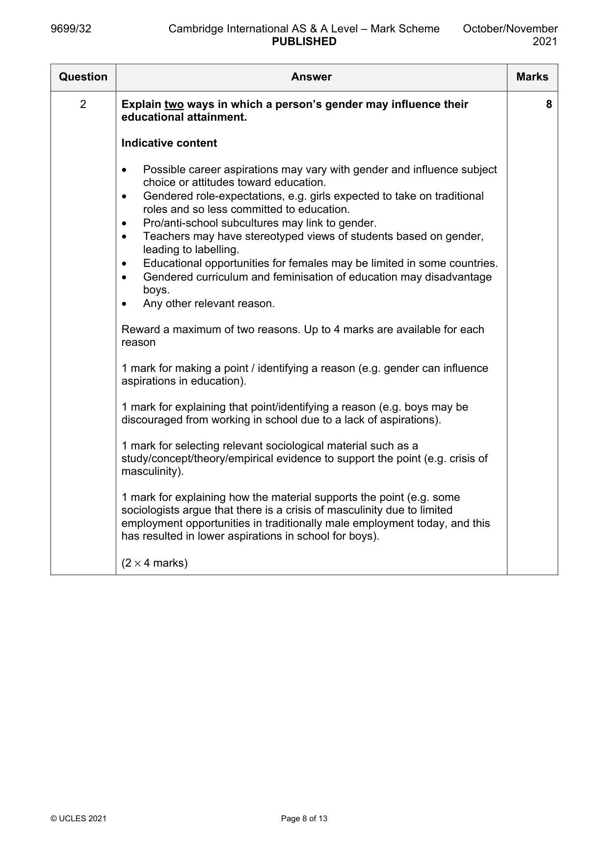 Mark scheme, page 8 of 13