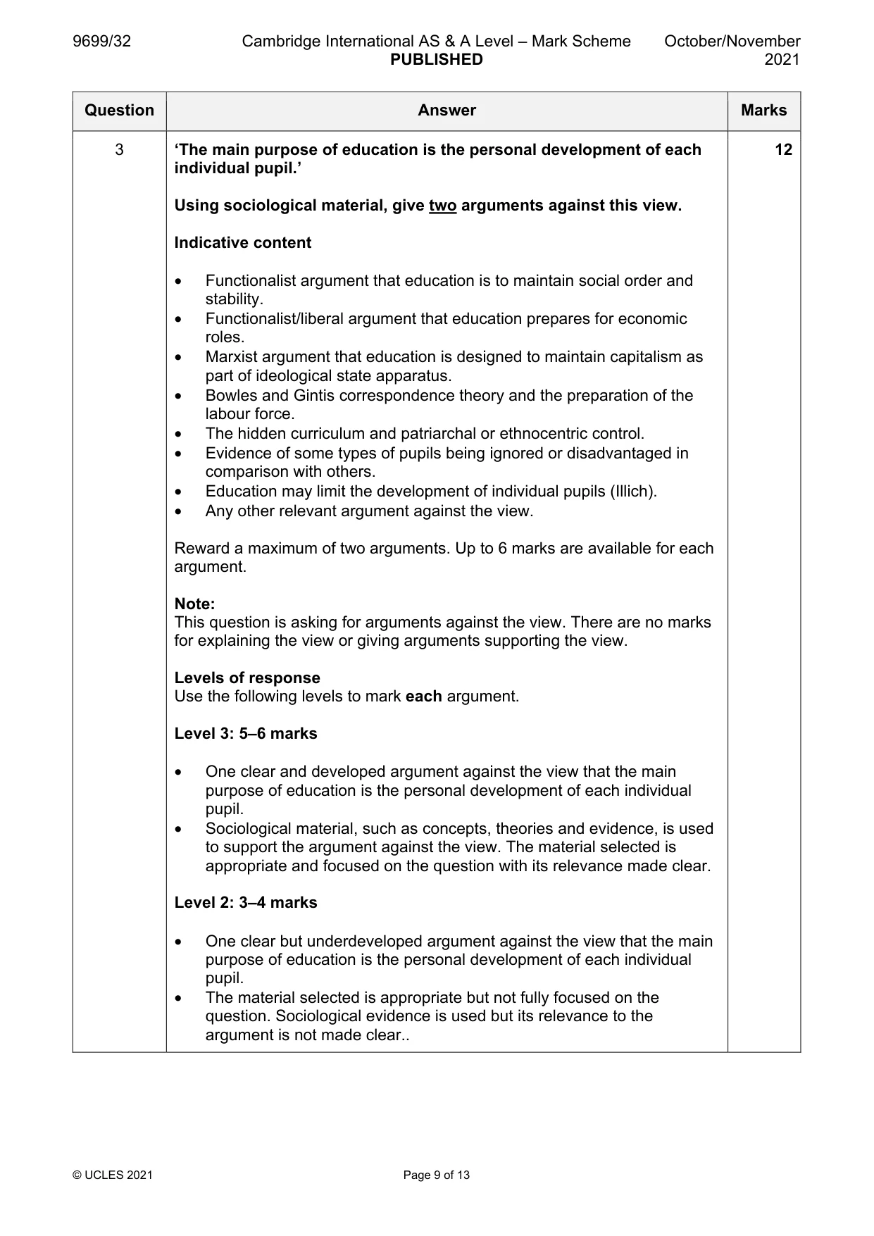 Mark scheme, page 9 of 13
