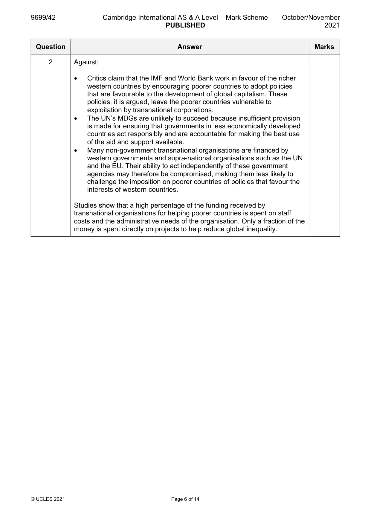 Mark scheme, page 6 of 14