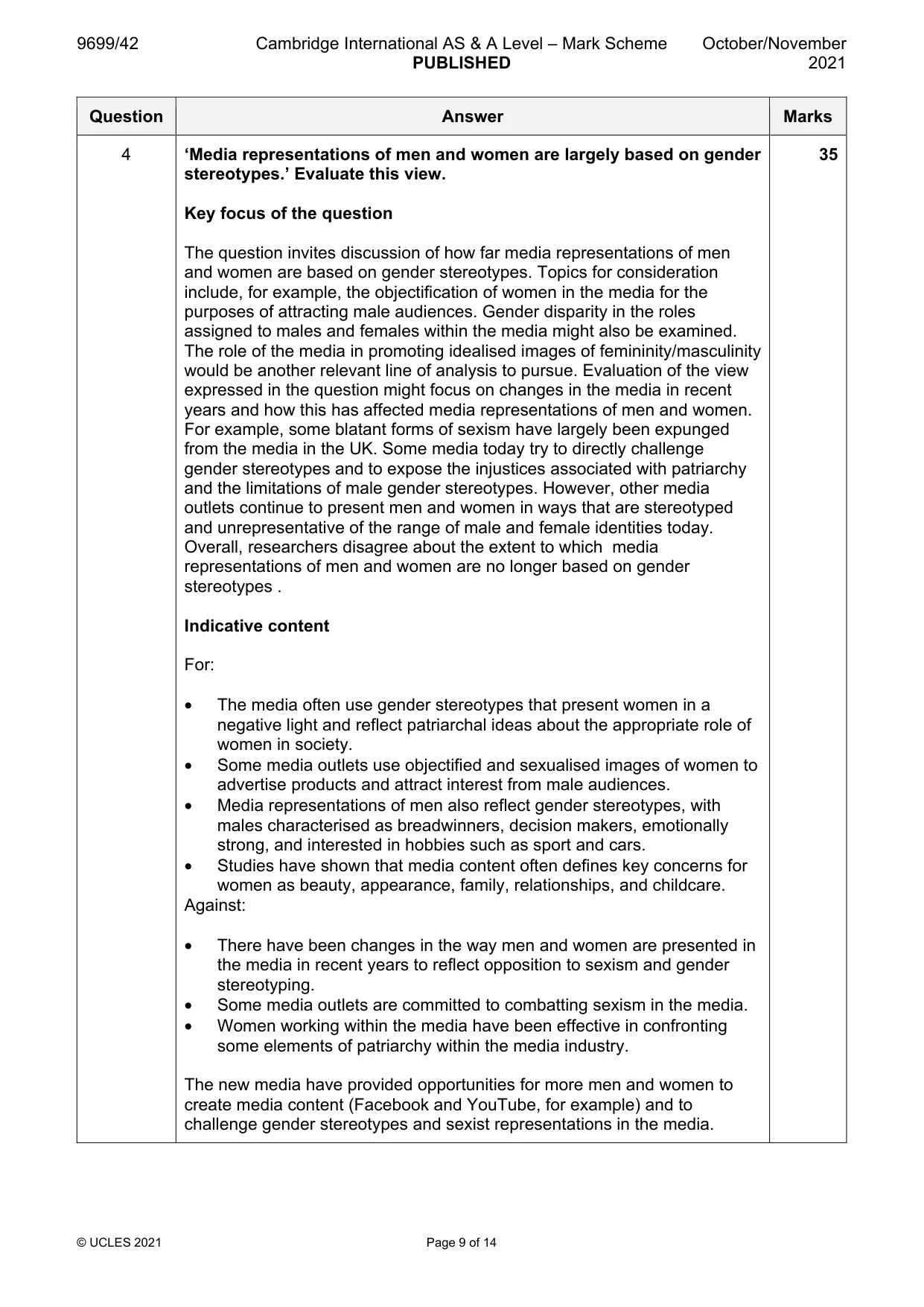 Mark scheme, page 9 of 14