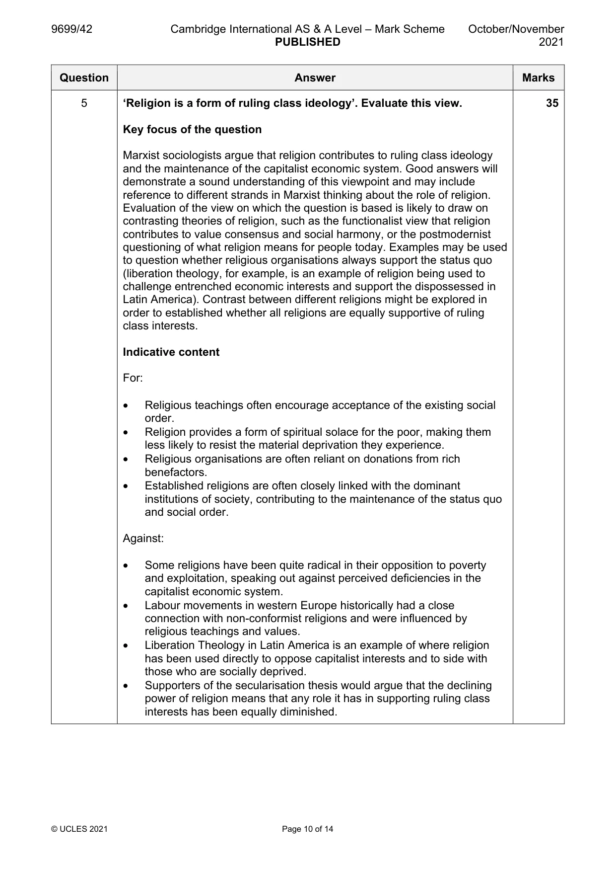 Mark scheme, page 10 of 14