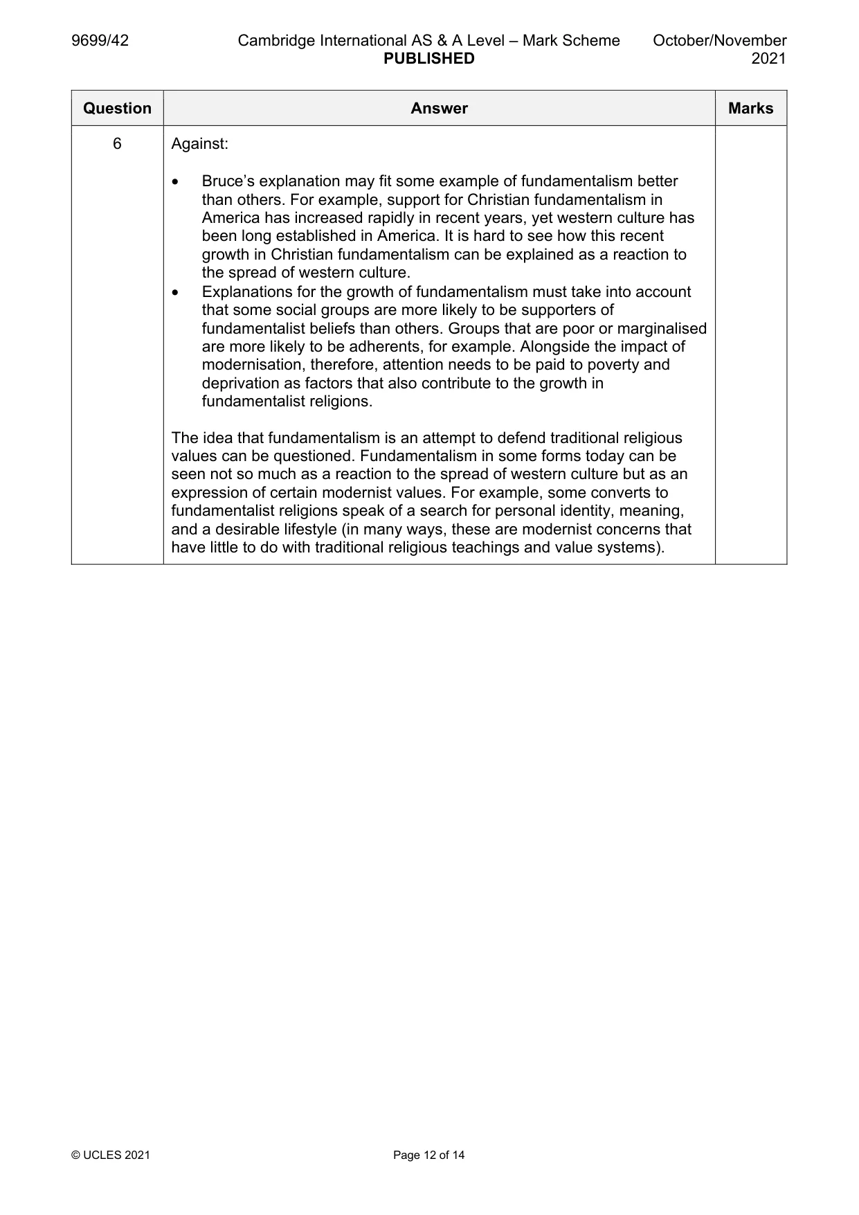 Mark scheme, page 12 of 14