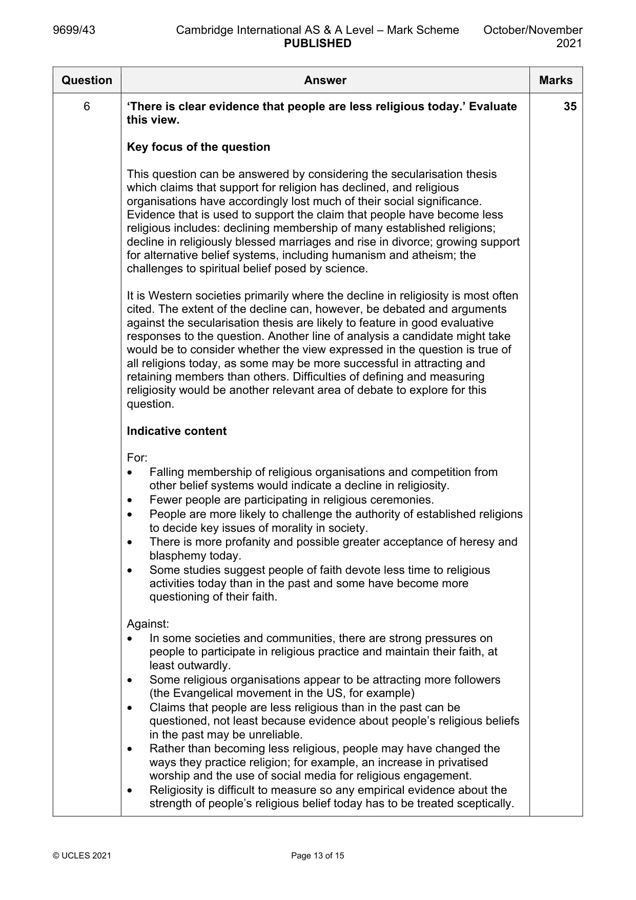 Mark scheme, page 13 of 15
