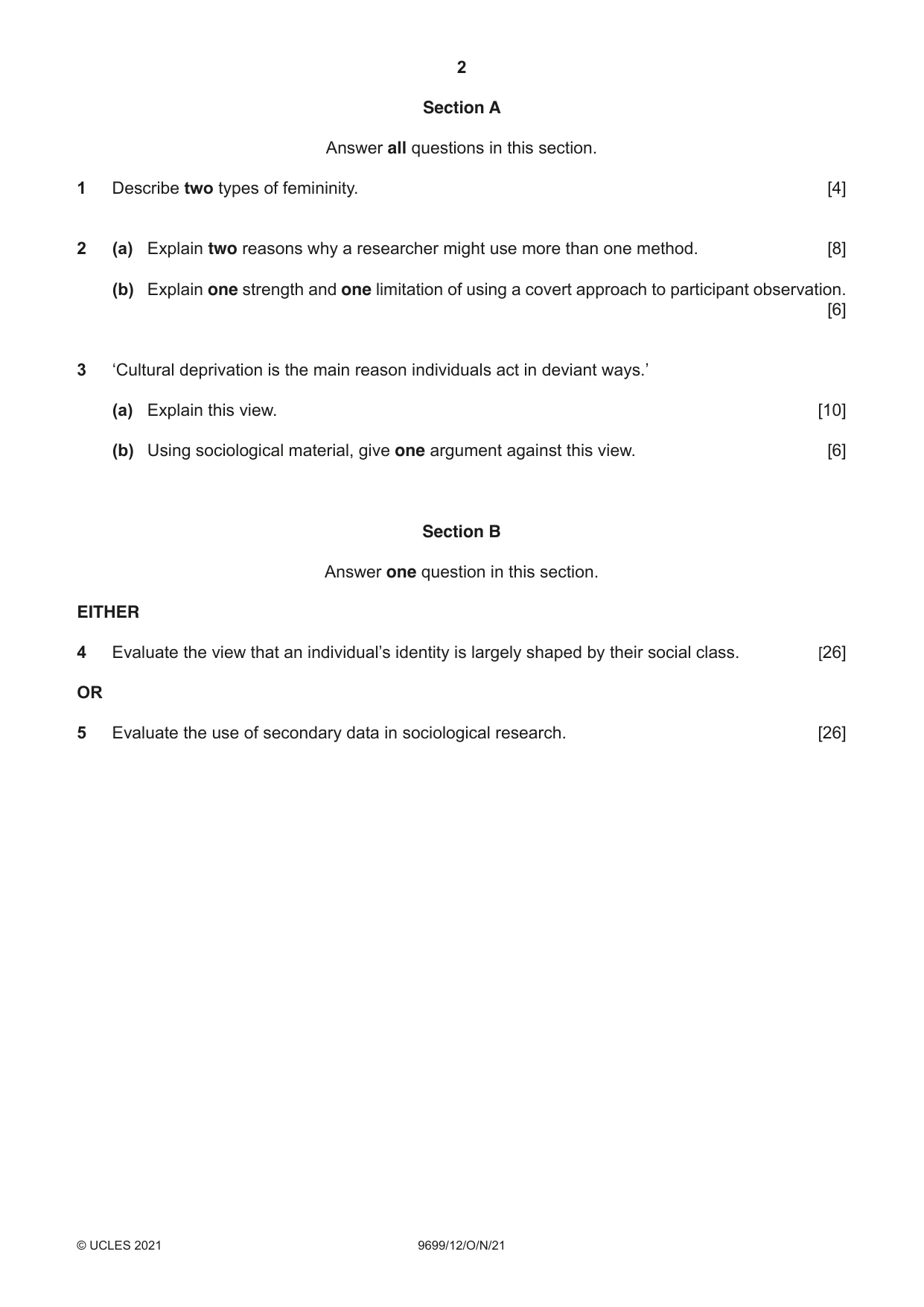 Cambridge A Level Sociology 9699 2021 Oct/Nov Paper 1 · Variant 2 question paper, page 2 of 4