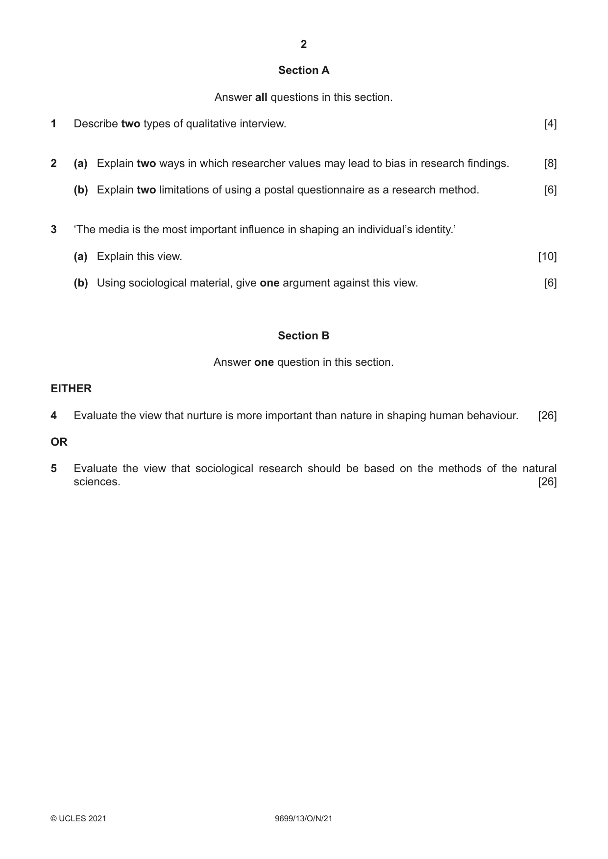 Cambridge A Level Sociology 9699 2021 Oct/Nov Paper 1 · Variant 3 question paper, page 2 of 4