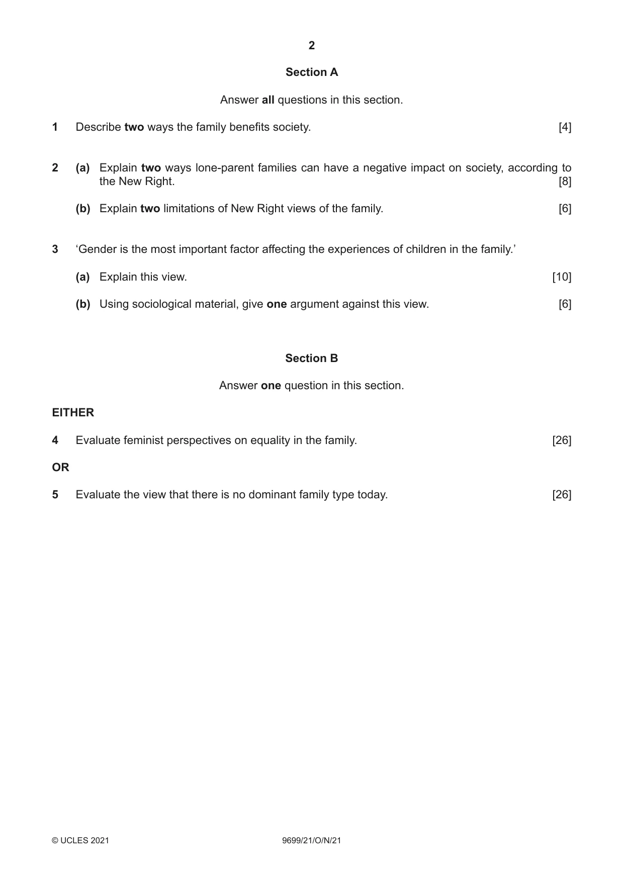 Cambridge A Level Sociology 9699 2021 Oct/Nov Paper 2 · Variant 1 question paper, page 2 of 4